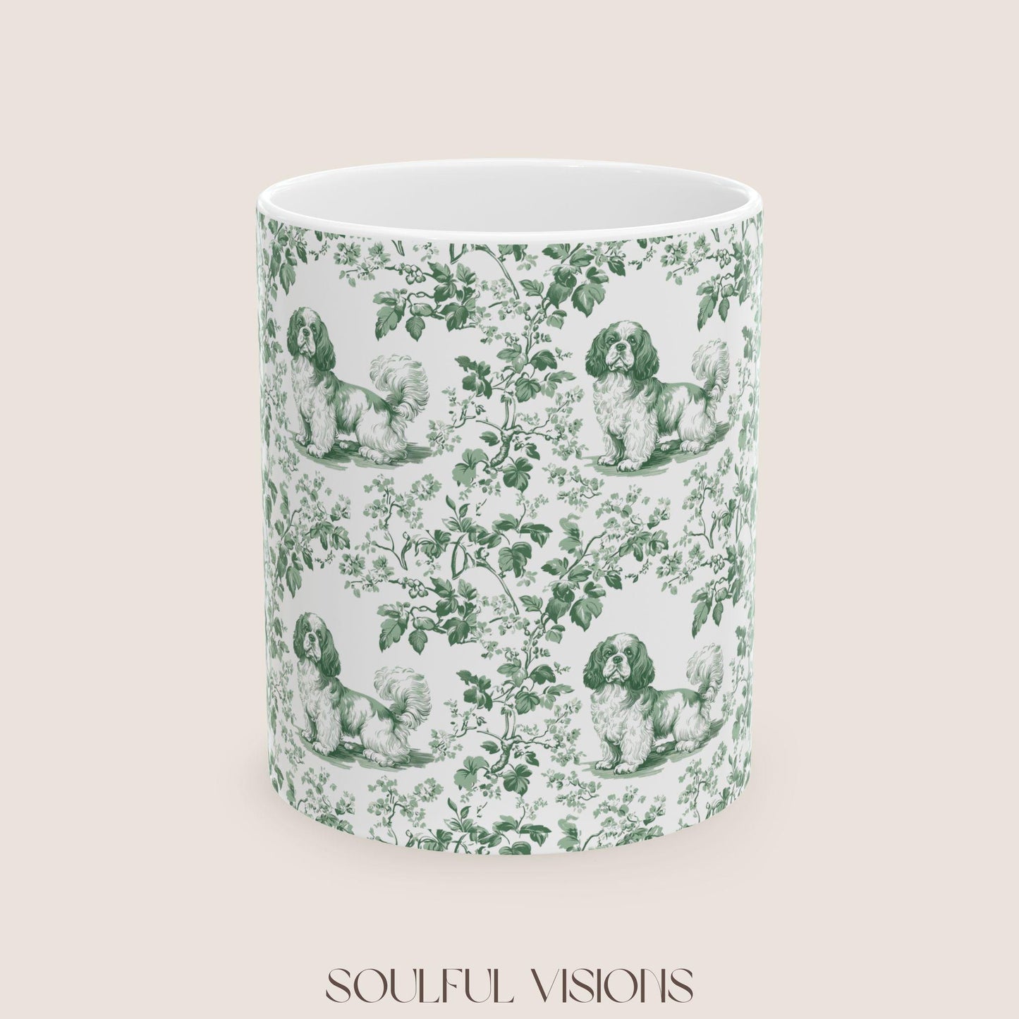 Cavalier King Charles Spaniel French Pastel Toile de Jouy Mug, Blue toile de jouy Mug, Cavalier mug, Cavalier Spaniel Gift, Cavalier Spaniel