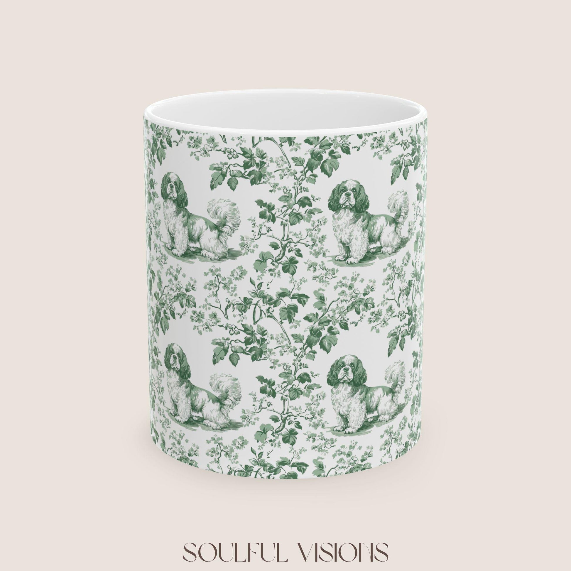 Cavalier King Charles Spaniel French Pastel Toile de Jouy Mug, Blue toile de jouy Mug, Cavalier mug, Cavalier Spaniel Gift, Cavalier Spaniel