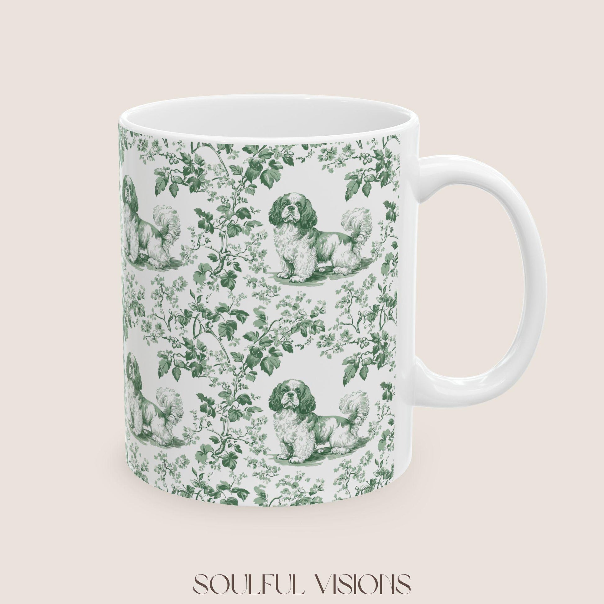 Cavalier King Charles Spaniel French Pastel Toile de Jouy Mug, Blue toile de jouy Mug, Cavalier mug, Cavalier Spaniel Gift, Cavalier Spaniel