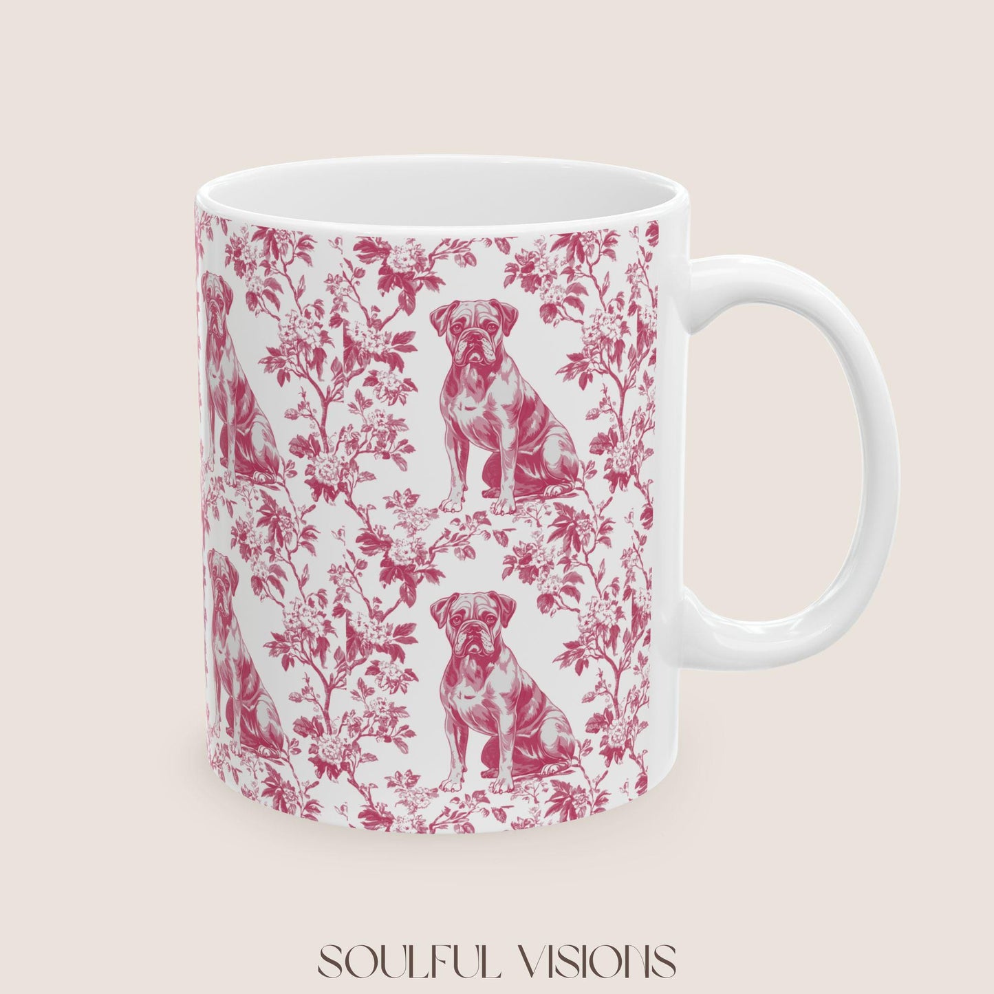 Boxer Dog French Pink Toile De Jouy Mug, boxer dog Mug, Boxer, boxer dog gifts, boxer dog mom, boxer dog gift, Dog blue toile mug