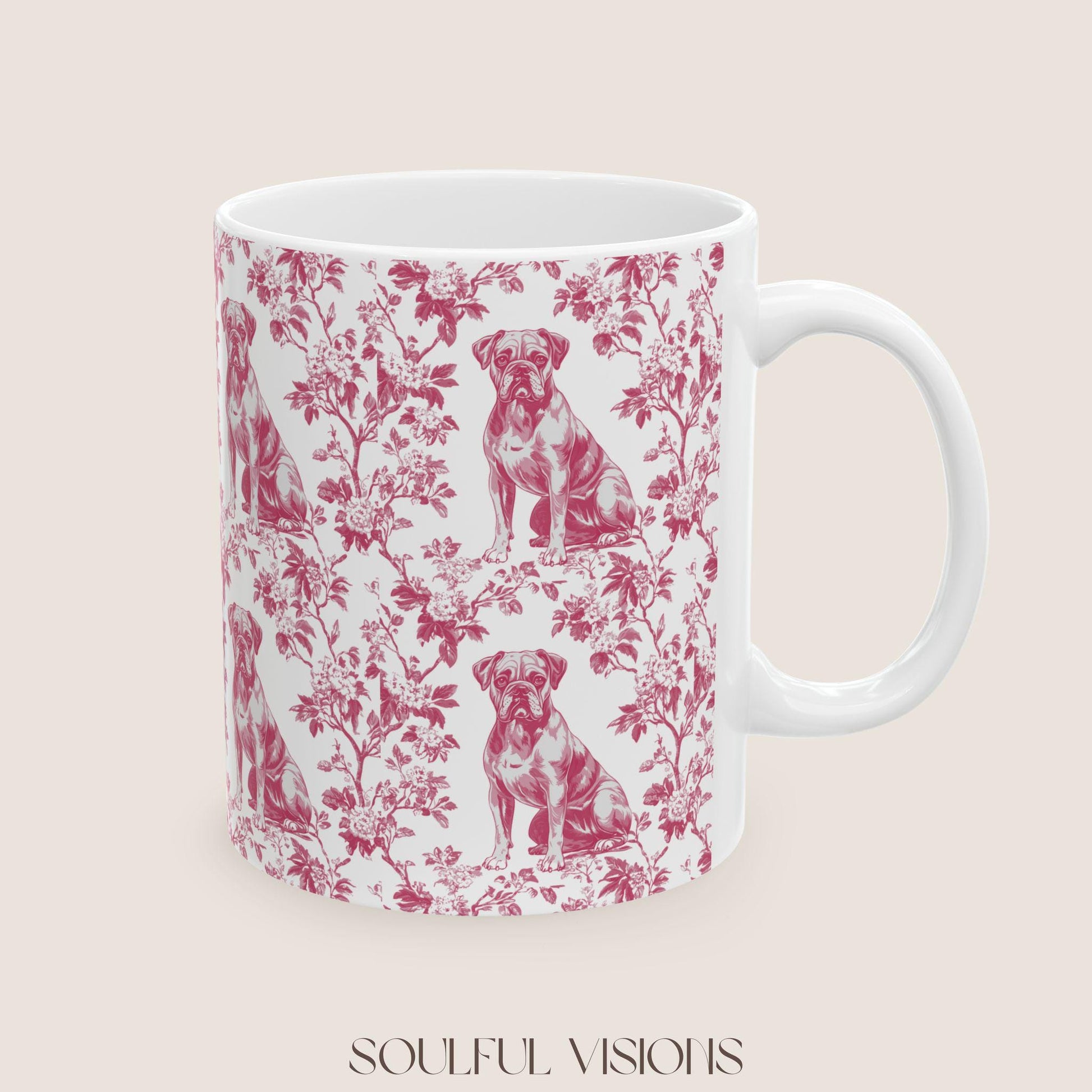 Boxer Dog French Pink Toile De Jouy Mug, boxer dog Mug, Boxer, boxer dog gifts, boxer dog mom, boxer dog gift, Dog blue toile mug