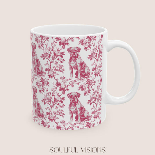 Boxer Dog French Pink Toile De Jouy Mug, boxer dog Mug, Boxer, boxer dog gifts, boxer dog mom, boxer dog gift, Dog blue toile mug