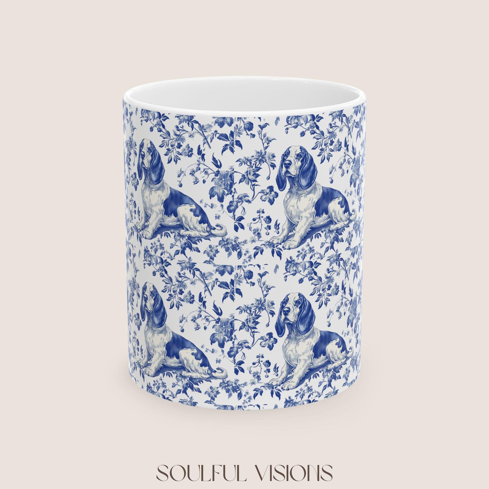 Basset Hound Blue french Toile de Jouy Mug , Basset Hound, Basset Hound Mug, Basset Hound mom, Basset Hound lover, Basset Hound Coffe cup