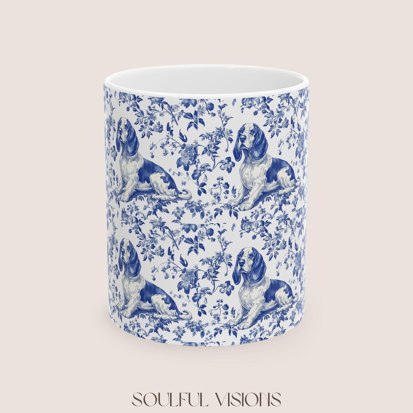 Basset Hound Blue french Toile de Jouy Mug , Basset Hound, Basset Hound Mug, Basset Hound mom, Basset Hound lover, Basset Hound Coffe cup