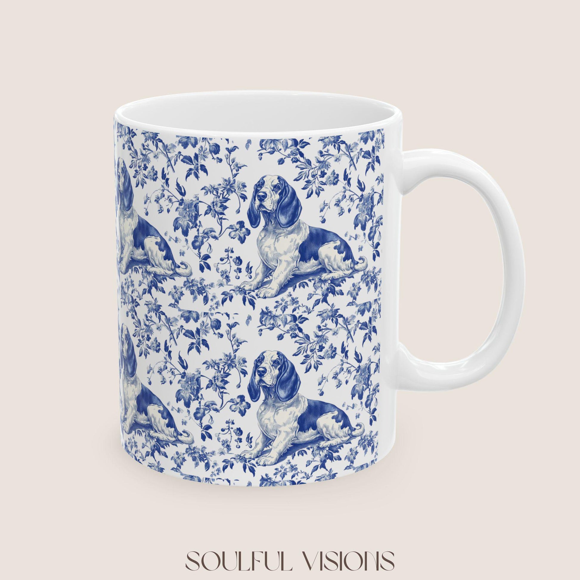 Basset Hound Blue french Toile de Jouy Mug , Basset Hound, Basset Hound Mug, Basset Hound mom, Basset Hound lover, Basset Hound Coffe cup