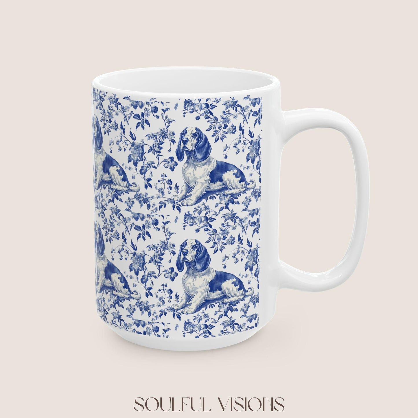 Basset Hound Blue french Toile de Jouy Mug , Basset Hound, Basset Hound Mug, Basset Hound mom, Basset Hound lover, Basset Hound Coffe cup