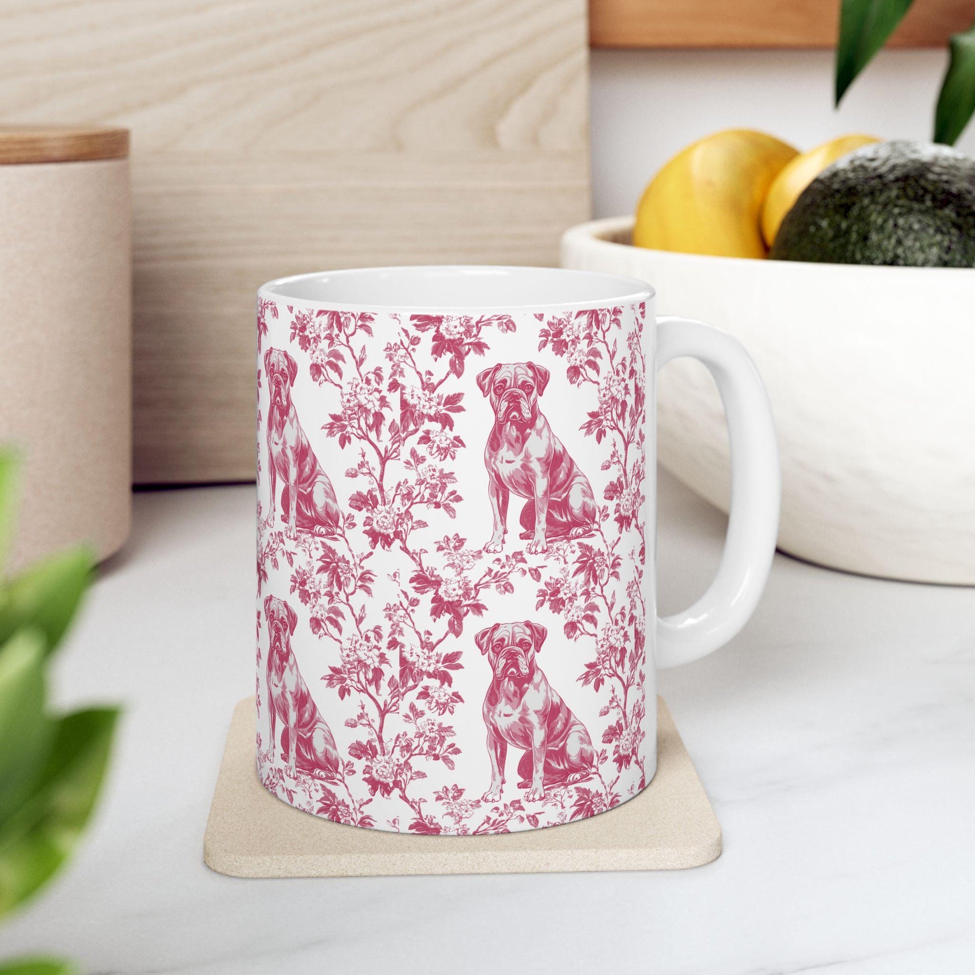 Boxer Dog French Pink Toile De Jouy Mug, boxer dog Mug, Boxer, boxer dog gifts, boxer dog mom, boxer dog gift, Dog blue toile mug
