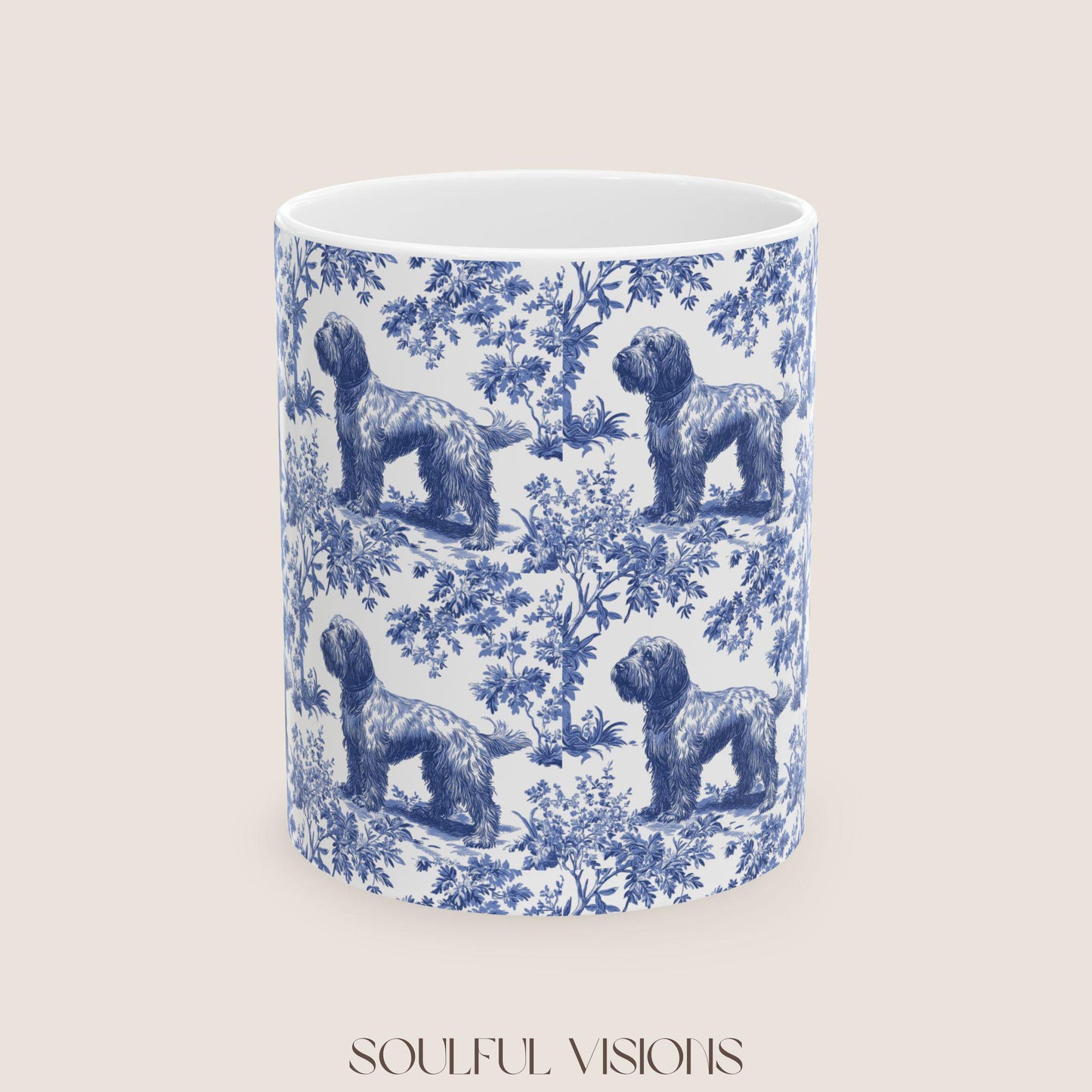 wirehaired pointing griffon French Blue toile de jouy Mug, Wirehaired Pointing Griffon Dog, Griffon Mug, Wirehaired Pointing Griffon Gift