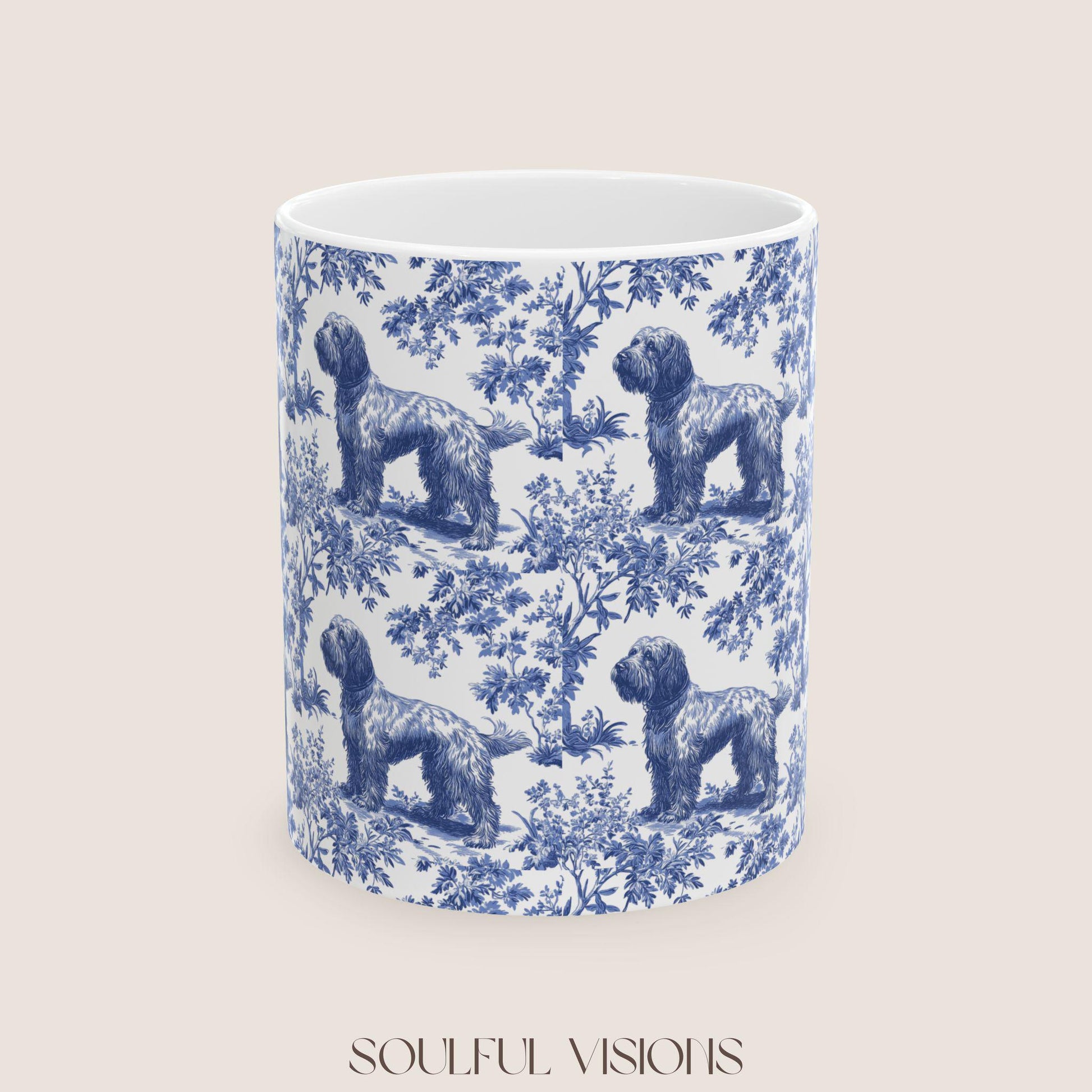 wirehaired pointing griffon French Blue toile de jouy Mug, Wirehaired Pointing Griffon Dog, Griffon Mug, Wirehaired Pointing Griffon Gift