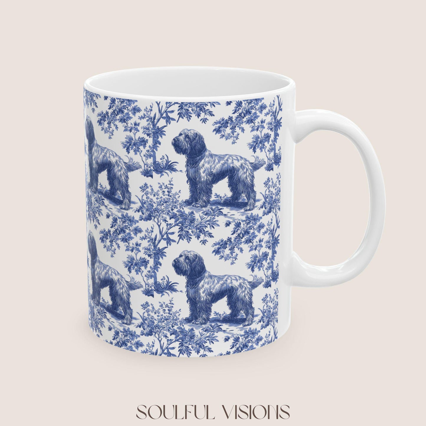 wirehaired pointing griffon French Blue toile de jouy Mug, Wirehaired Pointing Griffon Dog, Griffon Mug, Wirehaired Pointing Griffon Gift