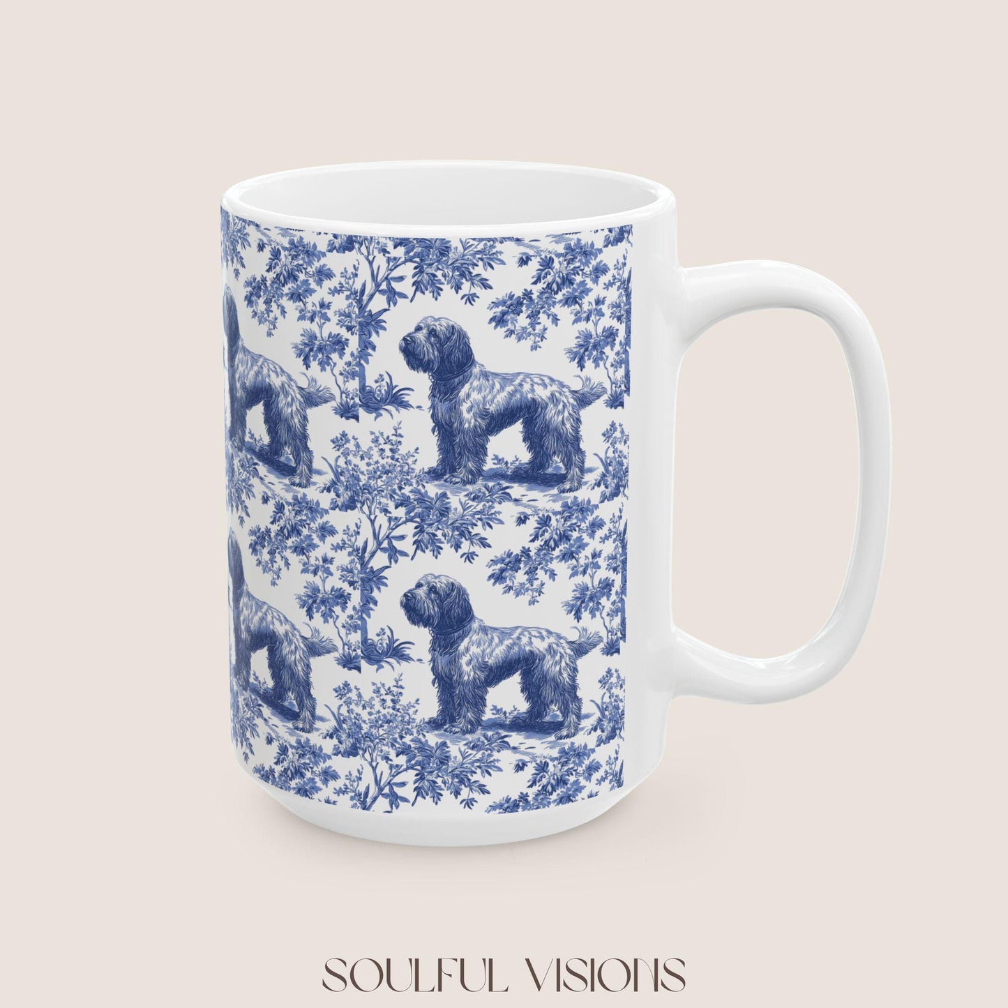 wirehaired pointing griffon French Blue toile de jouy Mug, Wirehaired Pointing Griffon Dog, Griffon Mug, Wirehaired Pointing Griffon Gift