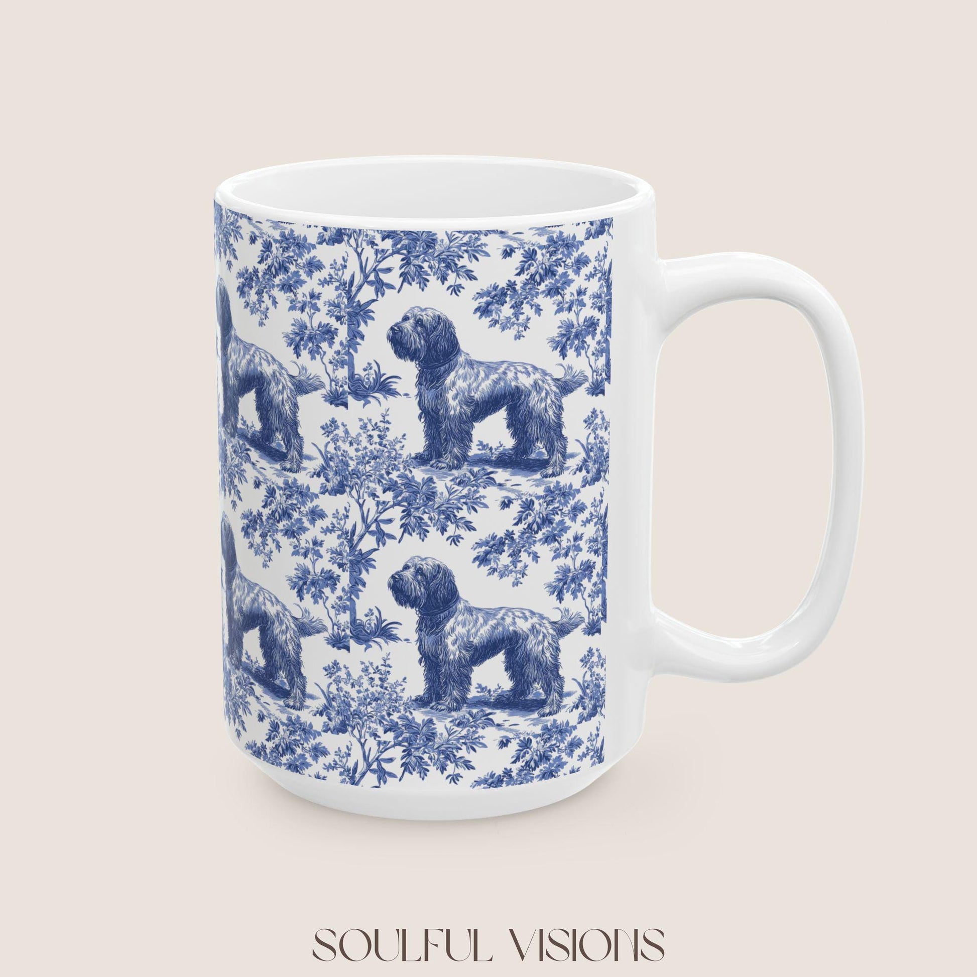 wirehaired pointing griffon French Blue toile de jouy Mug, Wirehaired Pointing Griffon Dog, Griffon Mug, Wirehaired Pointing Griffon Gift