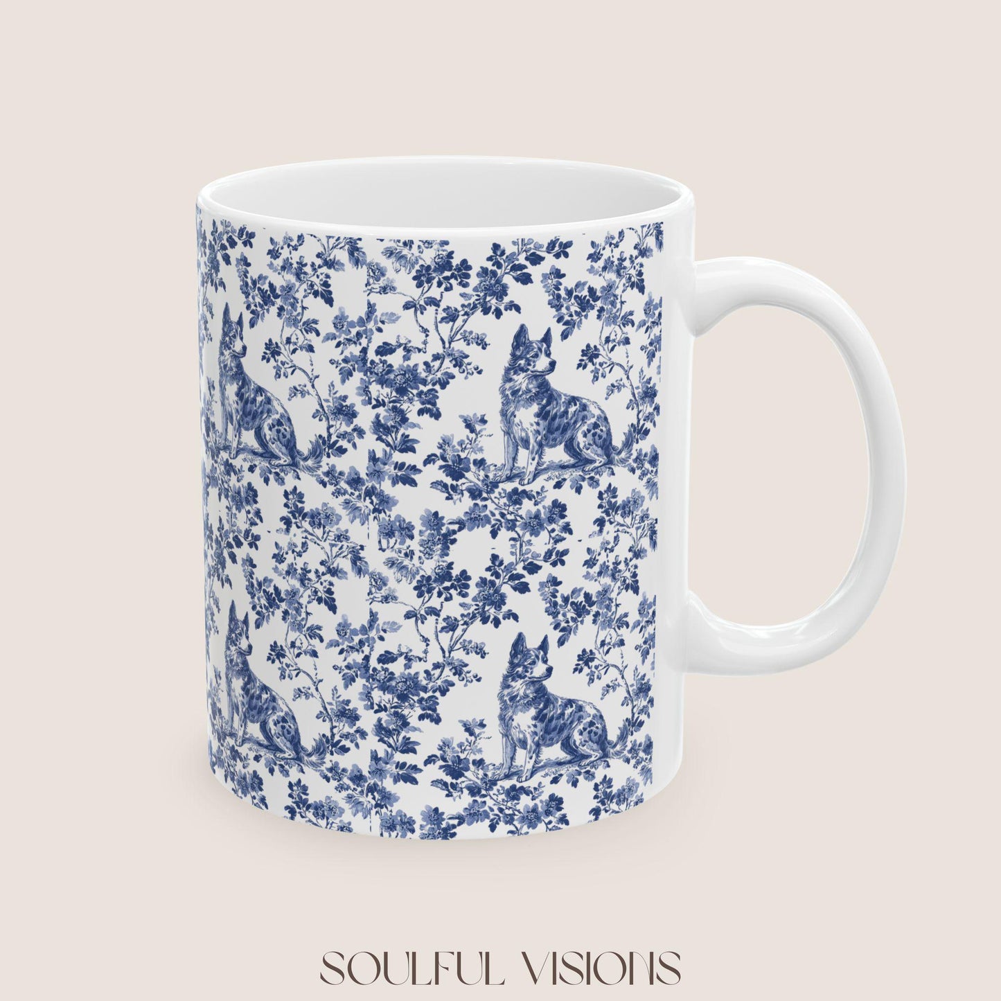 Australian Cattle French Toile De Jouy Mug, Heeler Mug, Heeler mom, Australian Cattle gift, Heeler Lover, Australian Cattle Coffee Cup