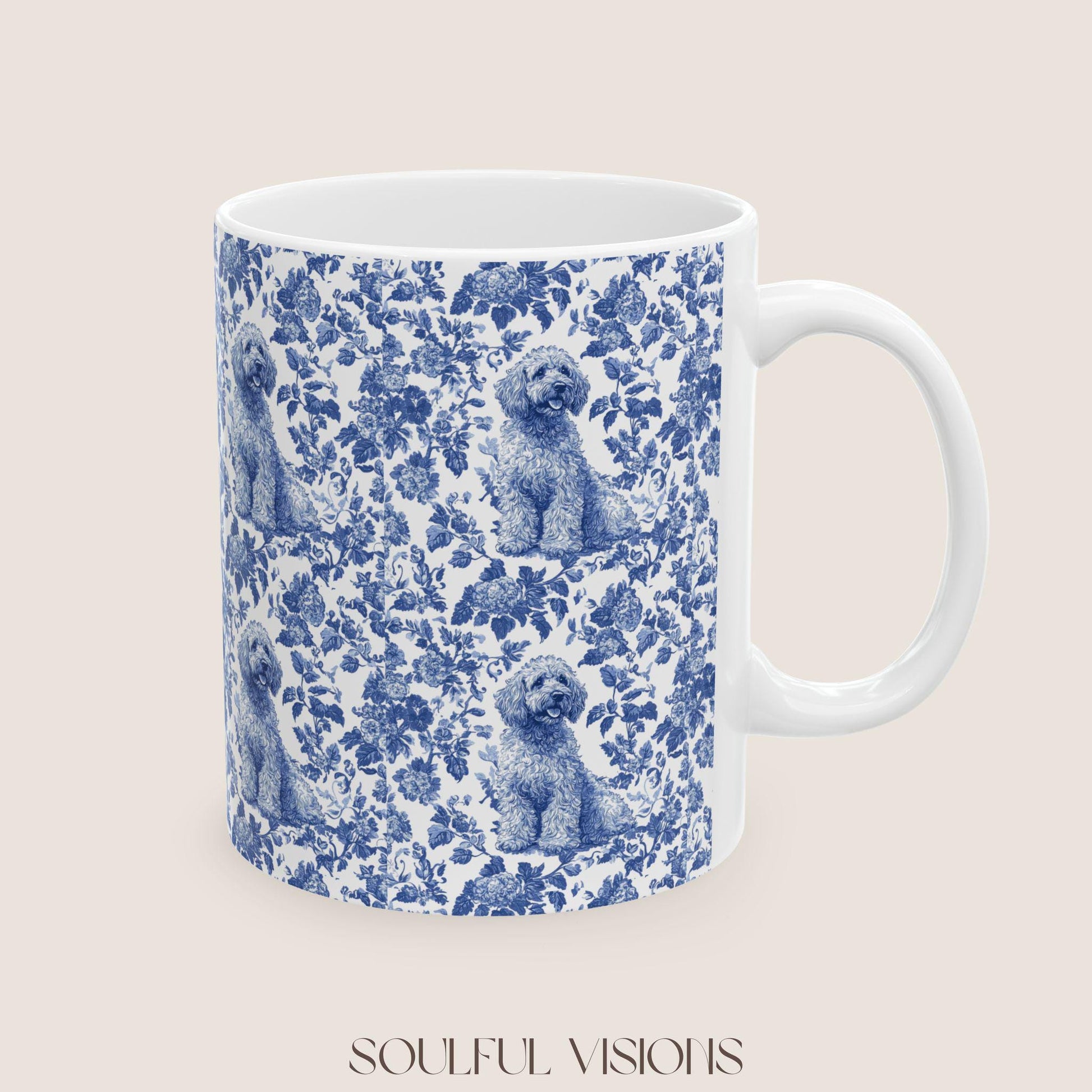 Labradoodle French Blue Toile de Jouy Mug, Labradoodle Mug, Doodle Gift, Labradoodle gift, Toile Dog mug, Doodle mama Gift, Labradoodle mama