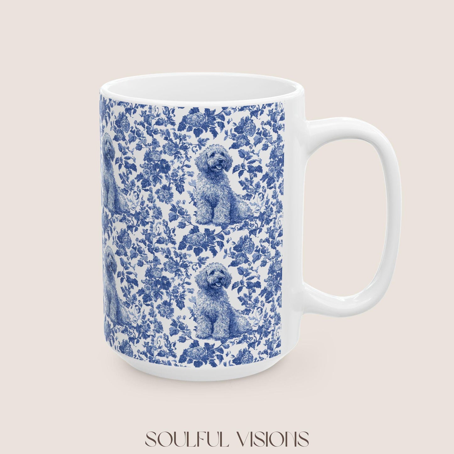 Labradoodle French Blue Toile de Jouy Mug, Labradoodle Mug, Doodle Gift, Labradoodle gift, Toile Dog mug, Doodle mama Gift, Labradoodle mama