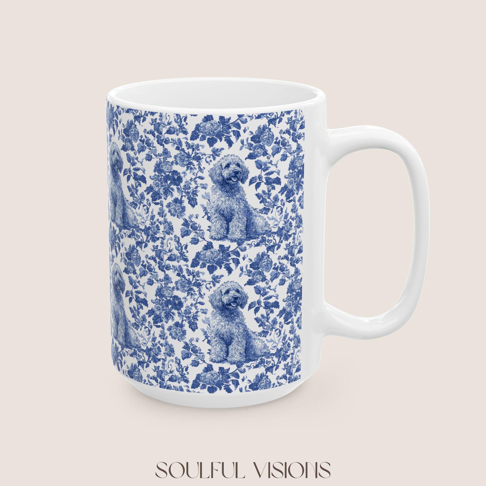 Labradoodle French Blue Toile de Jouy Mug, Labradoodle Mug, Doodle Gift, Labradoodle gift, Toile Dog mug, Doodle mama Gift, Labradoodle mama