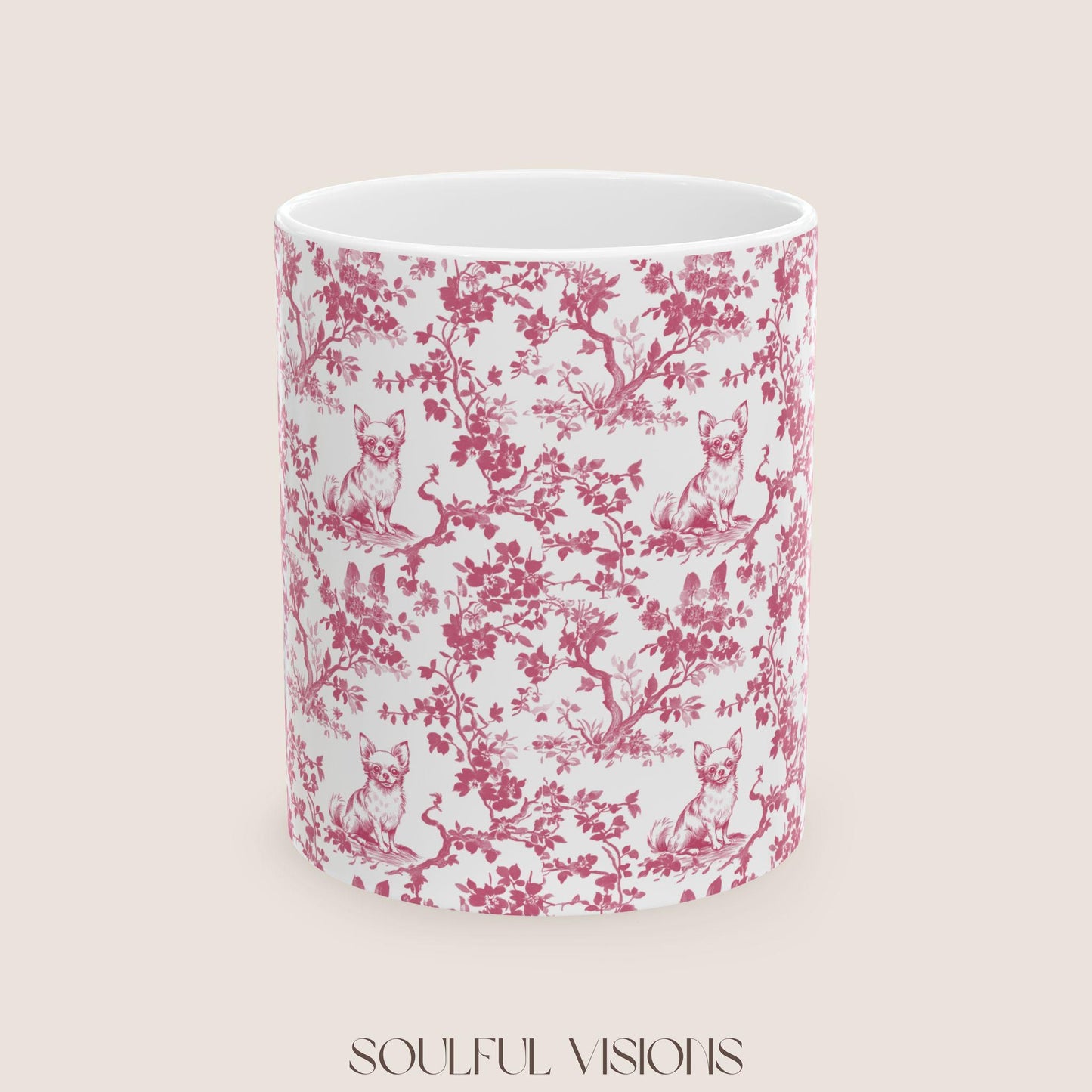 Chihuahua French Pink Toile de Jouy Mug, Chihuahua Mug, Chihuahua Lover Gifts, Chihuahua gifts, Chihuahua, Chihuahua mom Gift, Chihuahua Mug