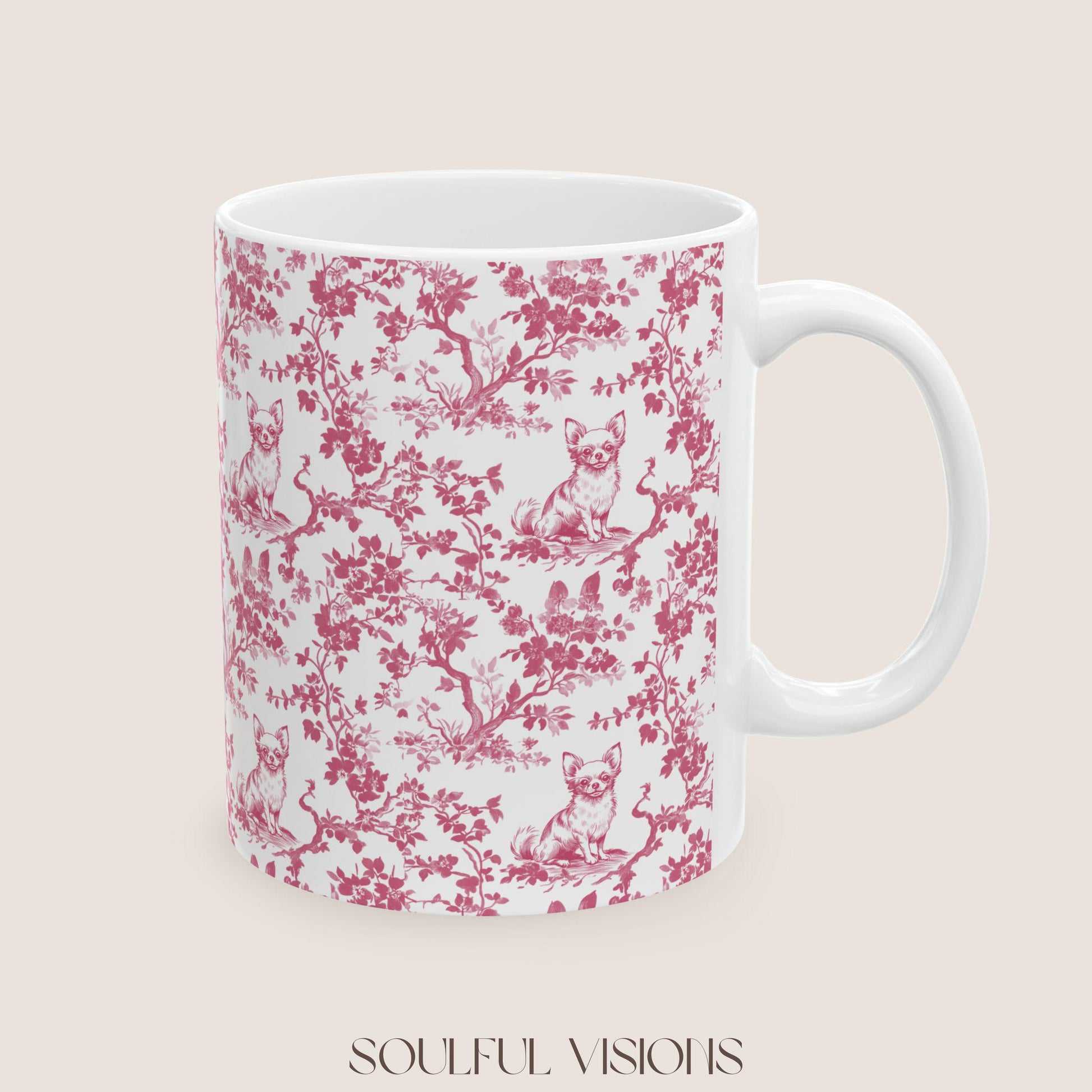 Chihuahua French Pink Toile de Jouy Mug, Chihuahua Mug, Chihuahua Lover Gifts, Chihuahua gifts, Chihuahua, Chihuahua mom Gift, Chihuahua Mug
