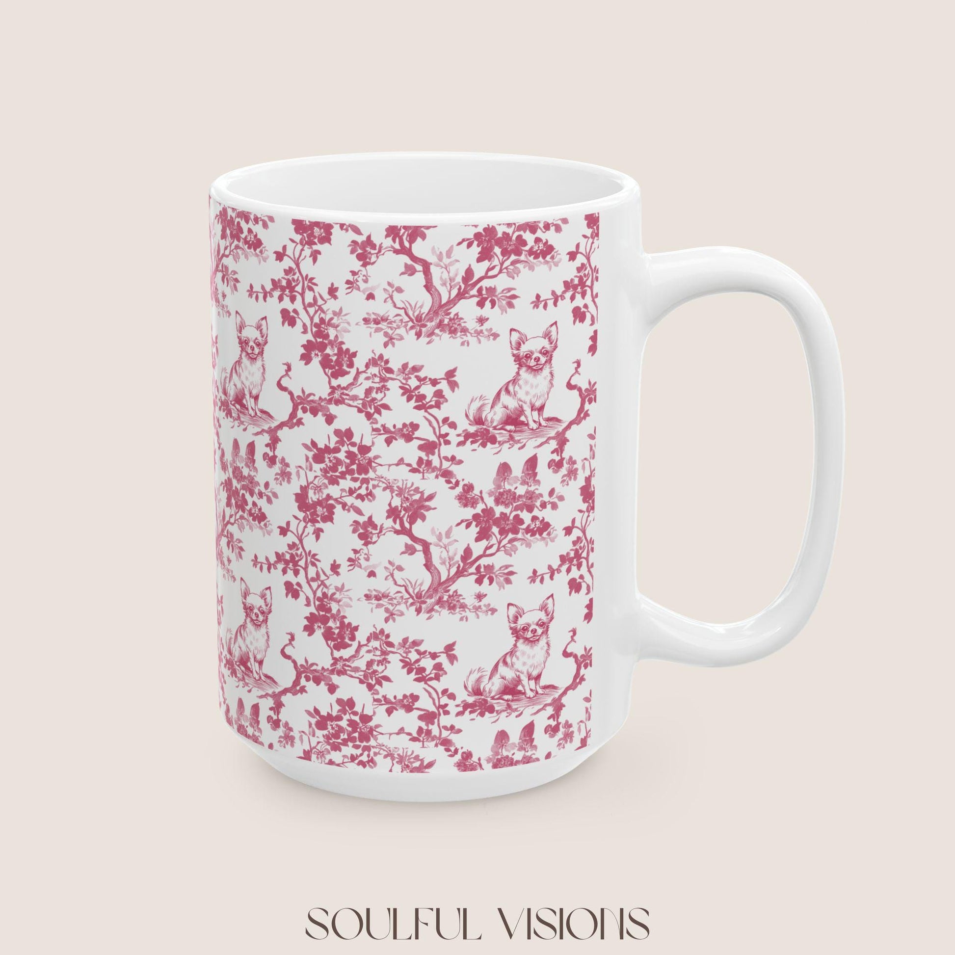 Chihuahua French Pink Toile de Jouy Mug, Chihuahua Mug, Chihuahua Lover Gifts, Chihuahua gifts, Chihuahua, Chihuahua mom Gift, Chihuahua Mug