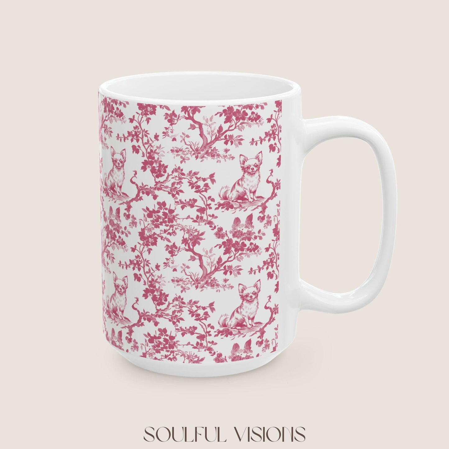 Chihuahua French Pink Toile de Jouy Mug, Chihuahua Mug, Chihuahua Lover Gifts, Chihuahua gifts, Chihuahua, Chihuahua mom Gift, Chihuahua Mug