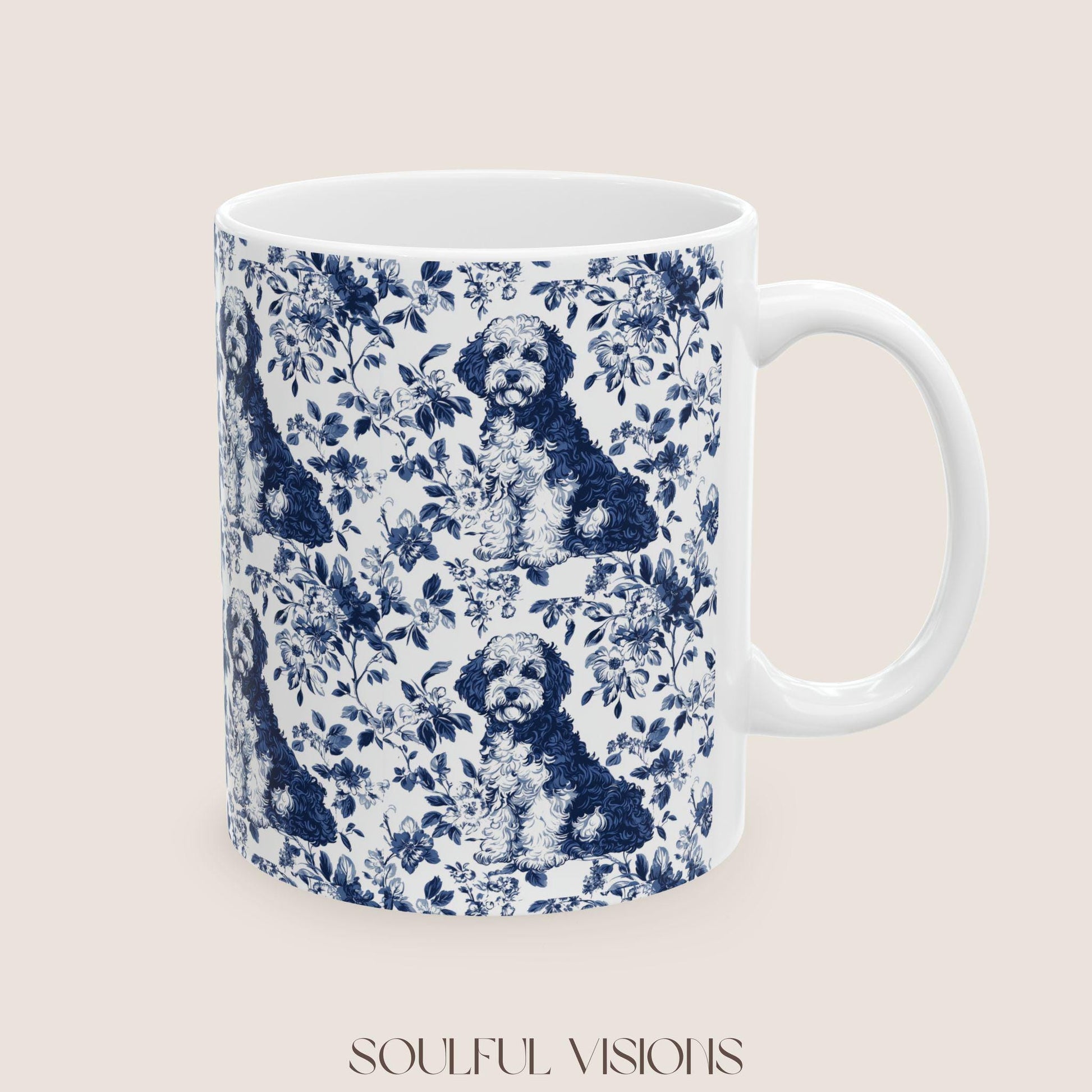 Bernedoodle French Blue Toile de Jouy Mug, Bernedoodle Mug , Bernedoodle, Bernedoodle Gifts , Bernedoodle lover Gifts, Dog toile mug