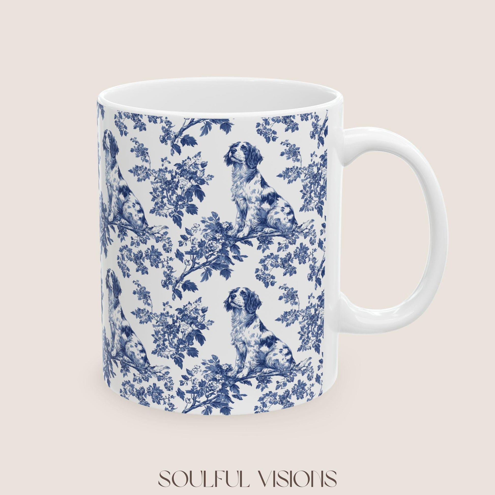 Brittany Spaniel French Toile De Jouy Mug, Brittany Spaniel Mug, Spaniel mom, Brittany Spaniel gift, Brittany Spaniel Lover, Spaniel Cup