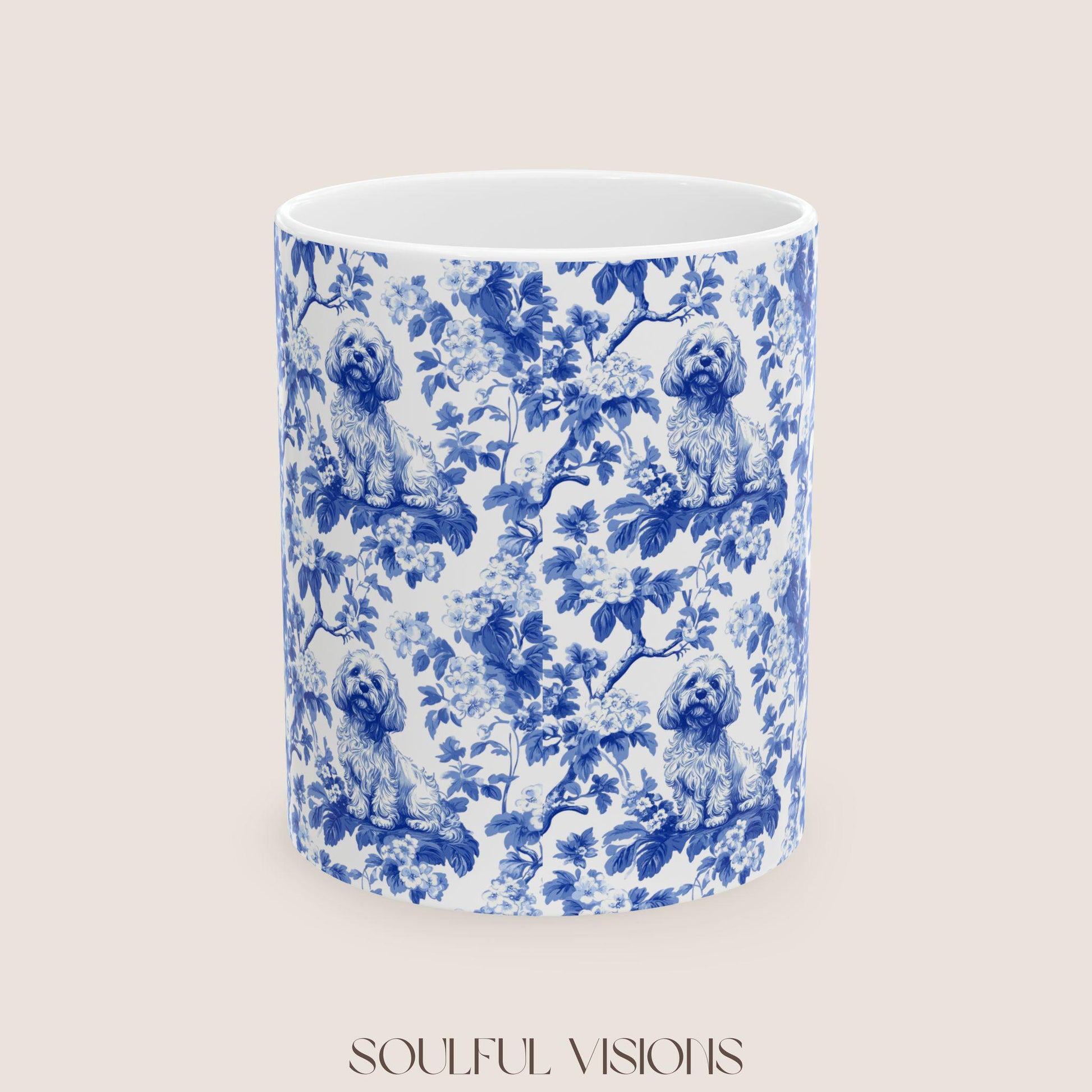 Cavapoo French Blue Toile de Jouy Mug, Cavapoo Mug, Cavapoo Gift, Cavapoo lover gift, dog toile mug, Cavapoo, Cavapoo Mom