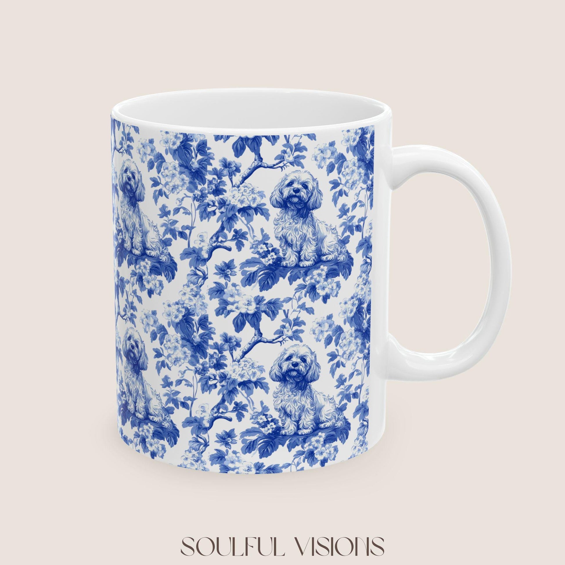Cavapoo French Blue Toile de Jouy Mug, Cavapoo Mug, Cavapoo Gift, Cavapoo lover gift, dog toile mug, Cavapoo, Cavapoo Mom