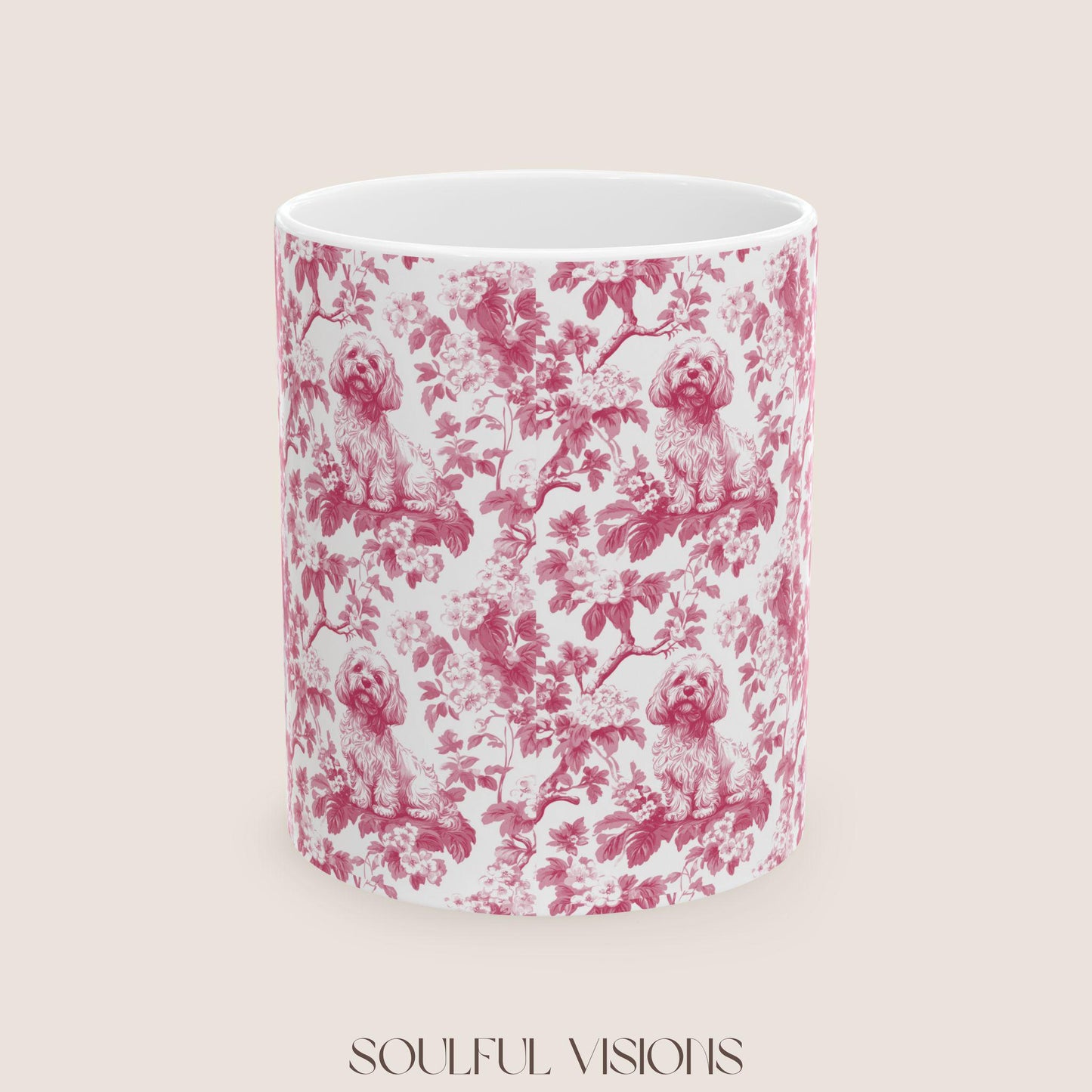 Cavapoo French Pink Toile de Jouy Mug, Cavapoo Mug, Cavapoo Gift, Cavapoo lover gift, dog toile mug, Cavapoo, Cavapoo Mom