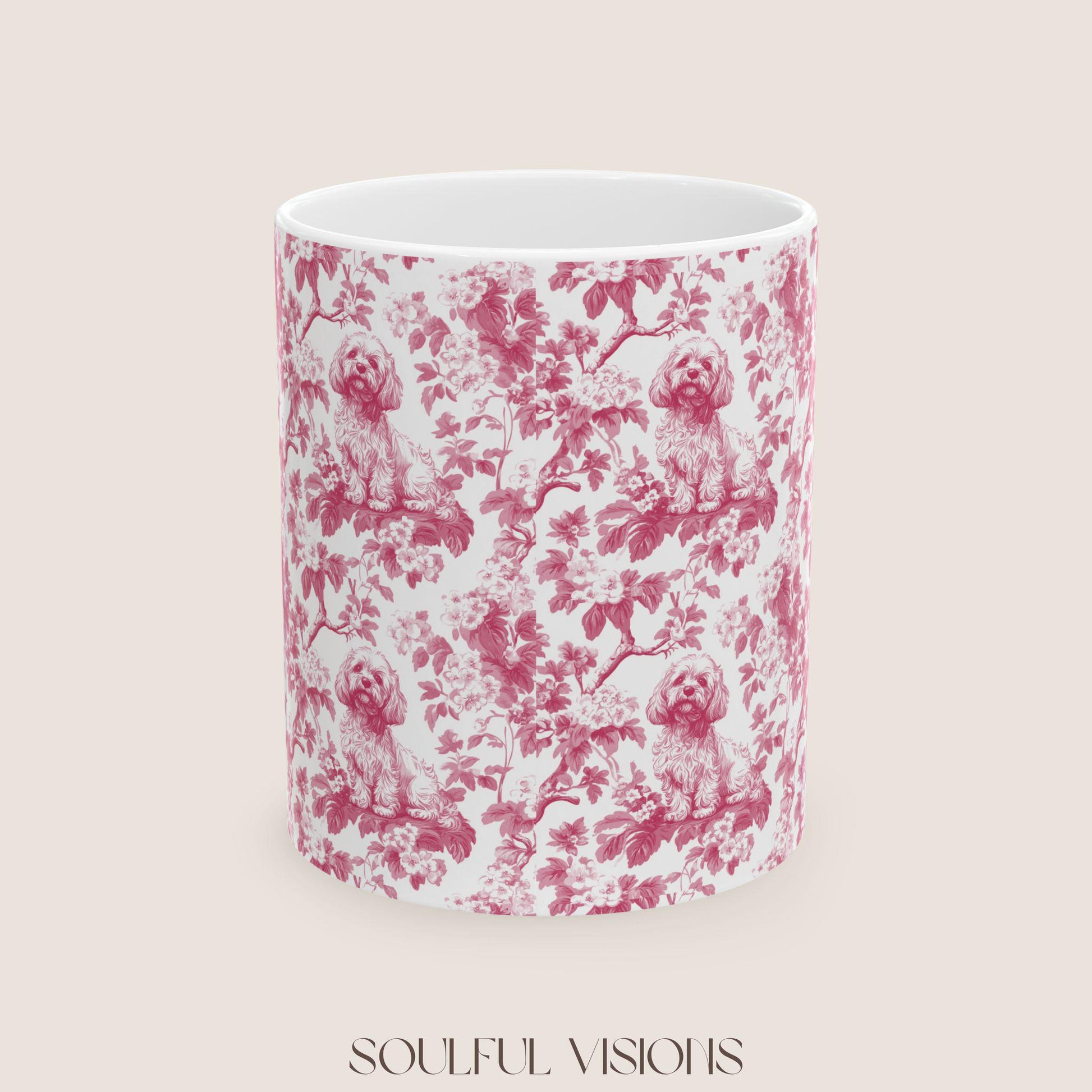 Cavapoo French Pink Toile de Jouy Mug, Cavapoo Mug, Cavapoo Gift, Cavapoo lover gift, dog toile mug, Cavapoo, Cavapoo Mom
