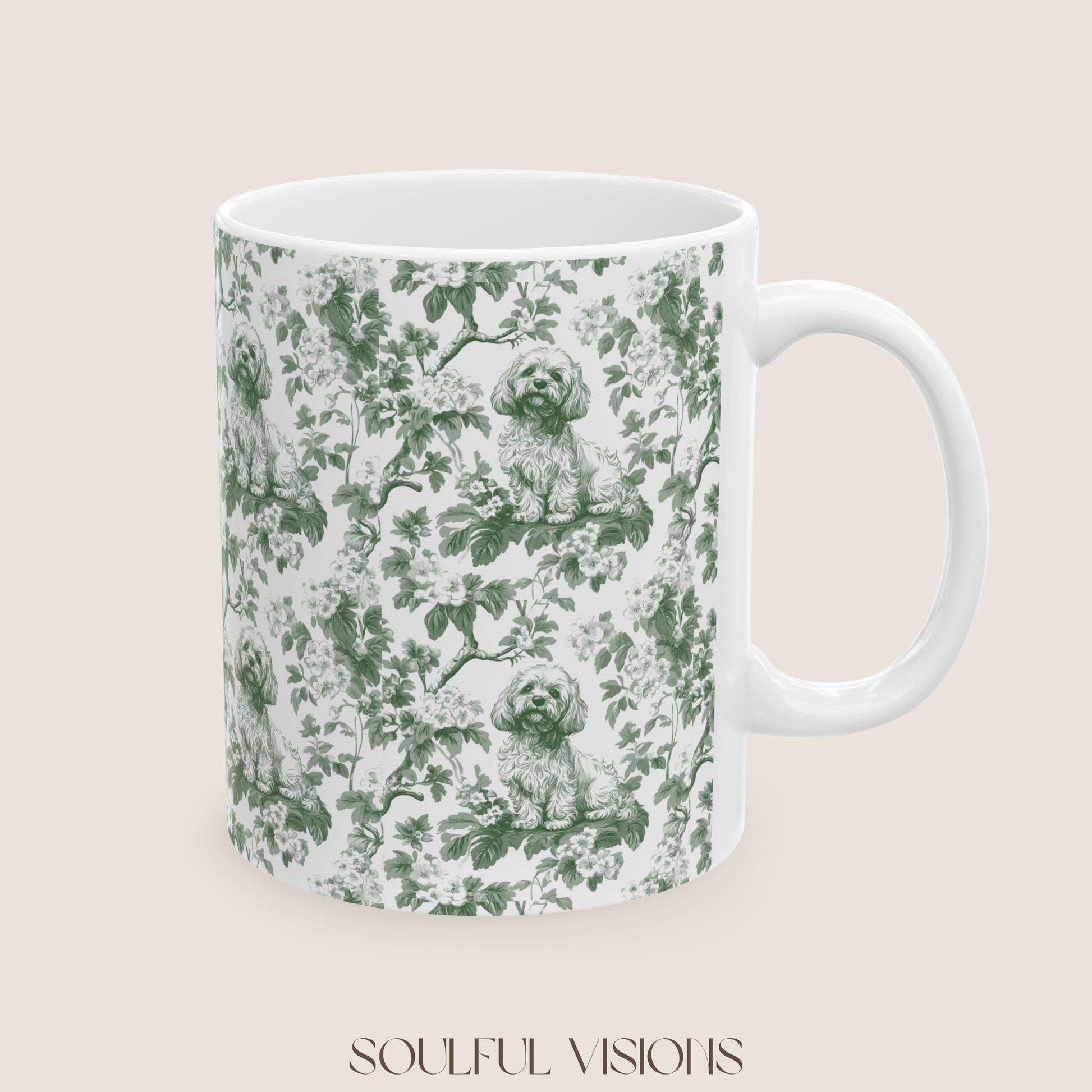 Cavapoo French Pastel Toile de Jouy Mug, Cavapoo Mug, Cavapoo Gift, Cavapoo lover gift, dog toile mug, Cavapoo, Cavapoo Mom