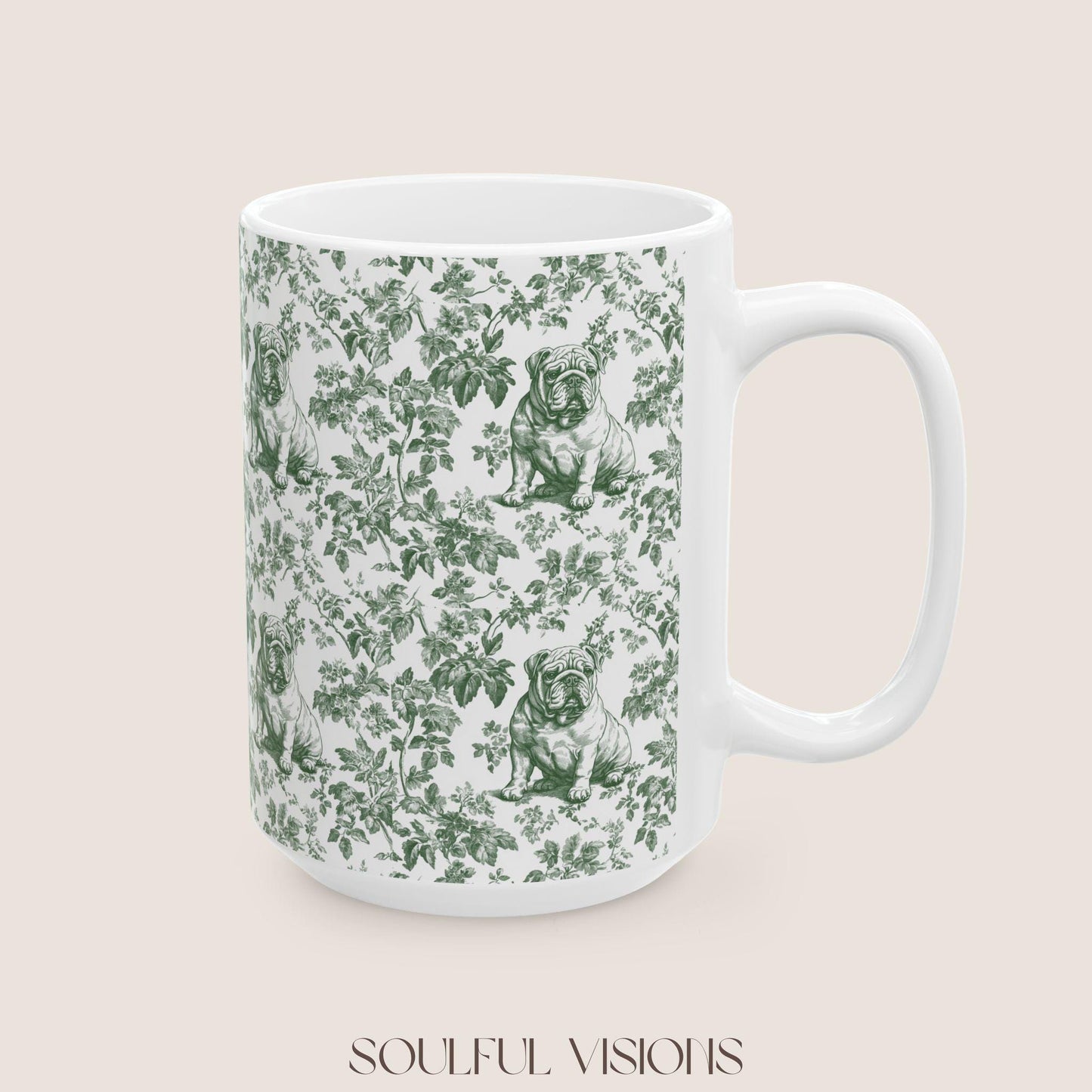 English Bulldog French Pastel Green Toile De Jouy Mug, English Bulldog Mug, English Bulldog gifts, English Bulldog, Bulldog mom, Bulldog Mug