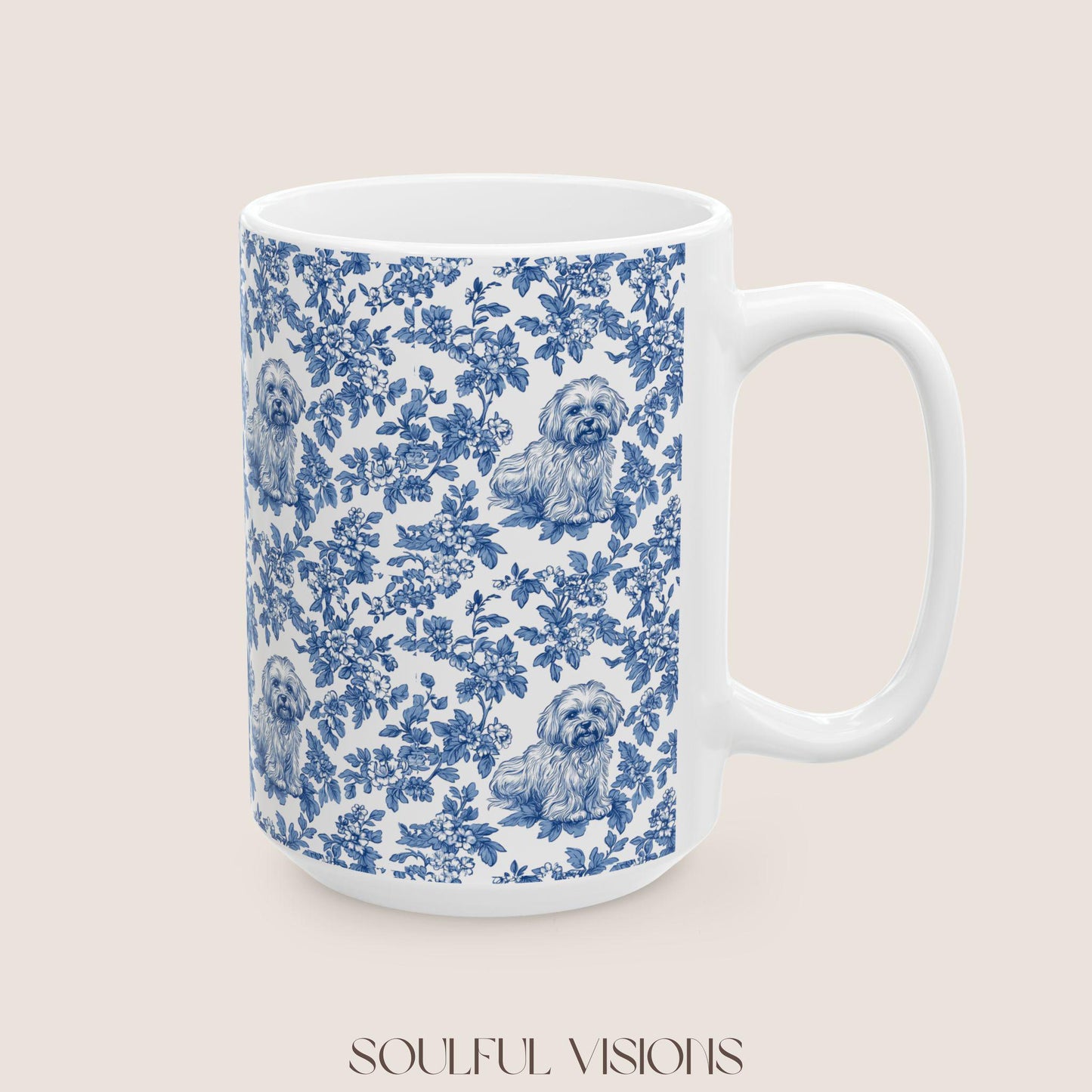 Havanese French Blue Toile De Jouy Mug, Havanese Mug, Havanese mom, Havanese, Havanese Lover gift, Havanese Coffee Mug, Toile mug