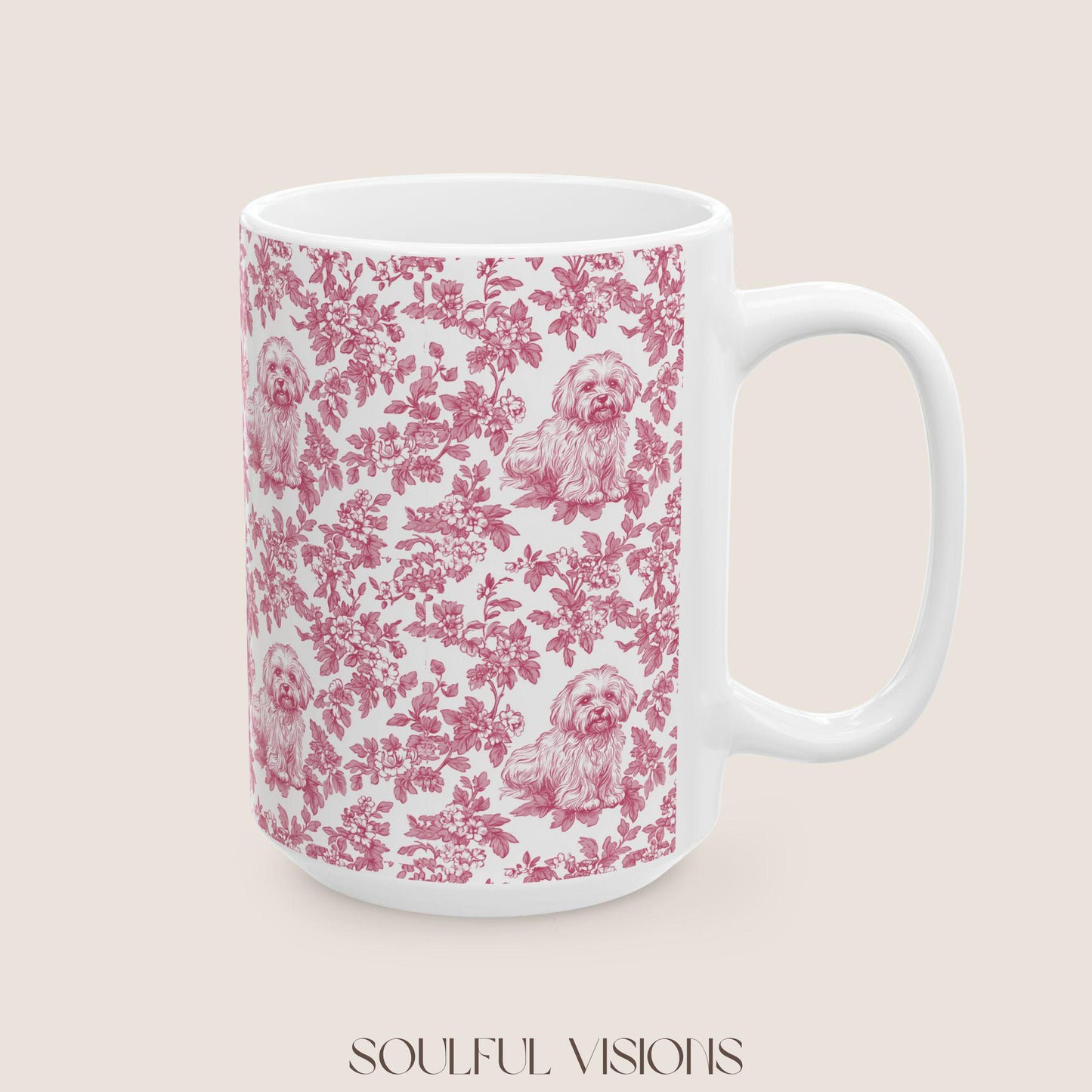 Havanese French Pink Toile De Jouy Mug, Havanese Mug, Havanese mom, Havanese, Havanese Lover gift, Havanese Coffee Mug, Toile mug