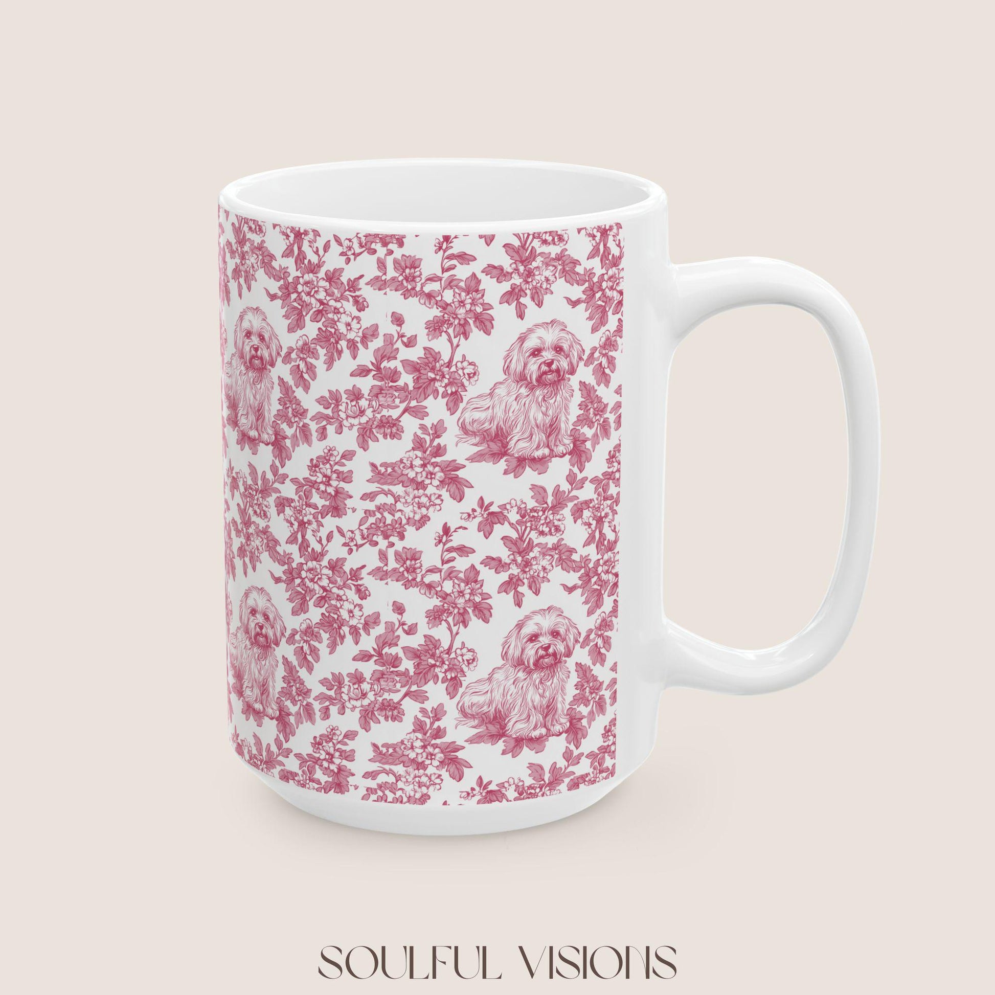 Havanese French Pink Toile De Jouy Mug, Havanese Mug, Havanese mom, Havanese, Havanese Lover gift, Havanese Coffee Mug, Toile mug