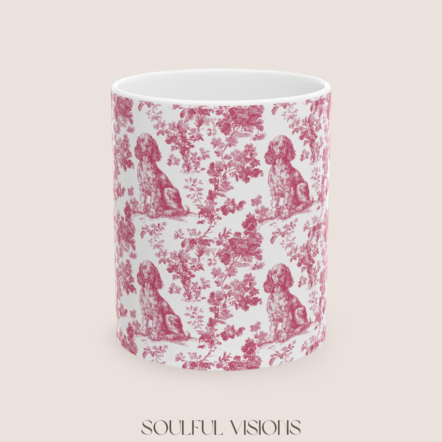 Boykin Spaniel French Pink Toile de Jouy Mug, Boykin Spaniel Mugs, Boykin Spaniel Gift, Toile mug, Boykin Spaniel, Spaniel mama Gift