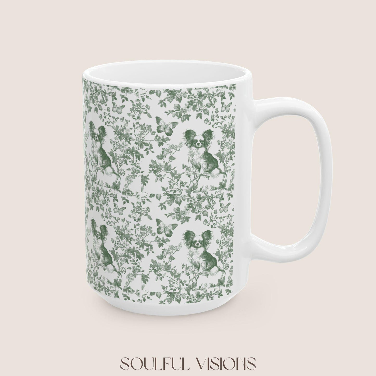 Papillon French Pastel Toile de Jouy Mug, Papillon Mugs, Papillon Gift, Toile mug, Papillon, Papillon mama Gift, Papillon Coffee Mug