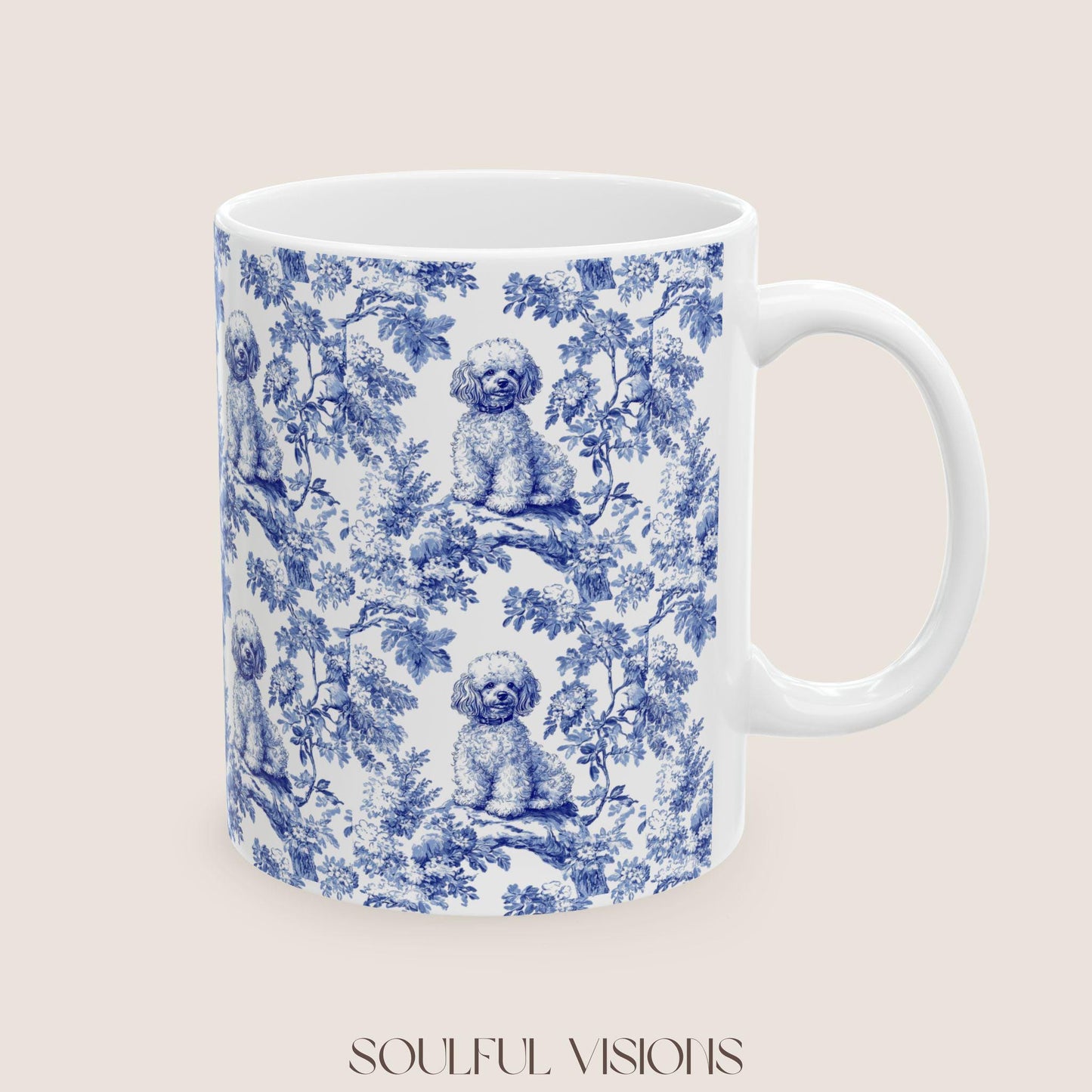 Mini Poodle French Blue Toile de Jouy Mug, Dog Coffee Mugs, Mini Poodle Coffee Mug, Poodle Mom Gifts, Mini Poodle Mug, Poodle Lover Gift