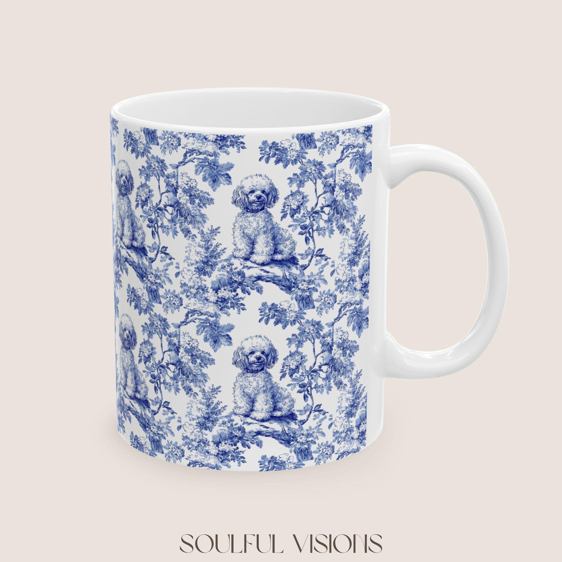 Mini Poodle French Blue Toile de Jouy Mug, Dog Coffee Mugs, Mini Poodle Coffee Mug, Poodle Mom Gifts, Mini Poodle Mug, Poodle Lover Gift