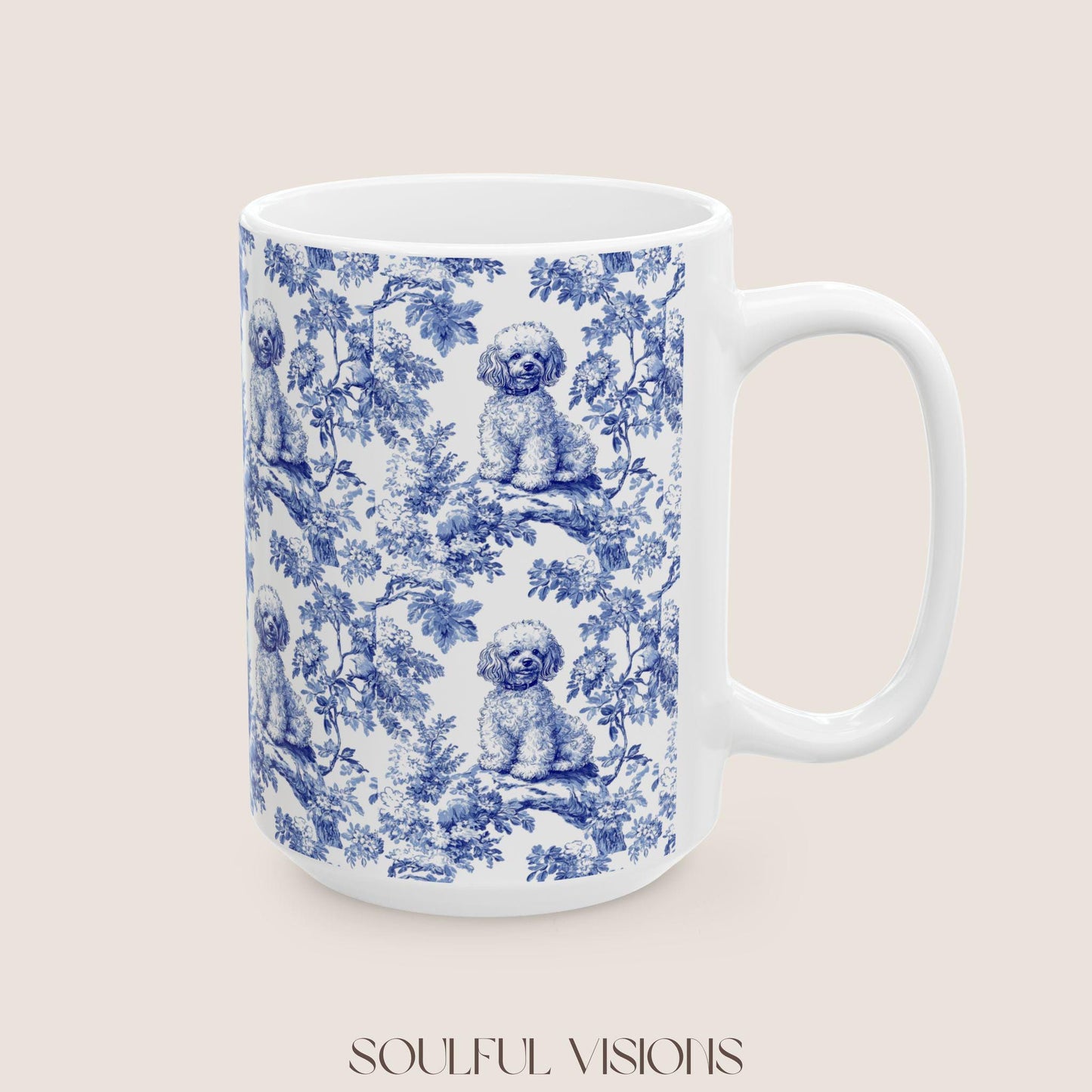 Mini Poodle French Blue Toile de Jouy Mug, Dog Coffee Mugs, Mini Poodle Coffee Mug, Poodle Mom Gifts, Mini Poodle Mug, Poodle Lover Gift