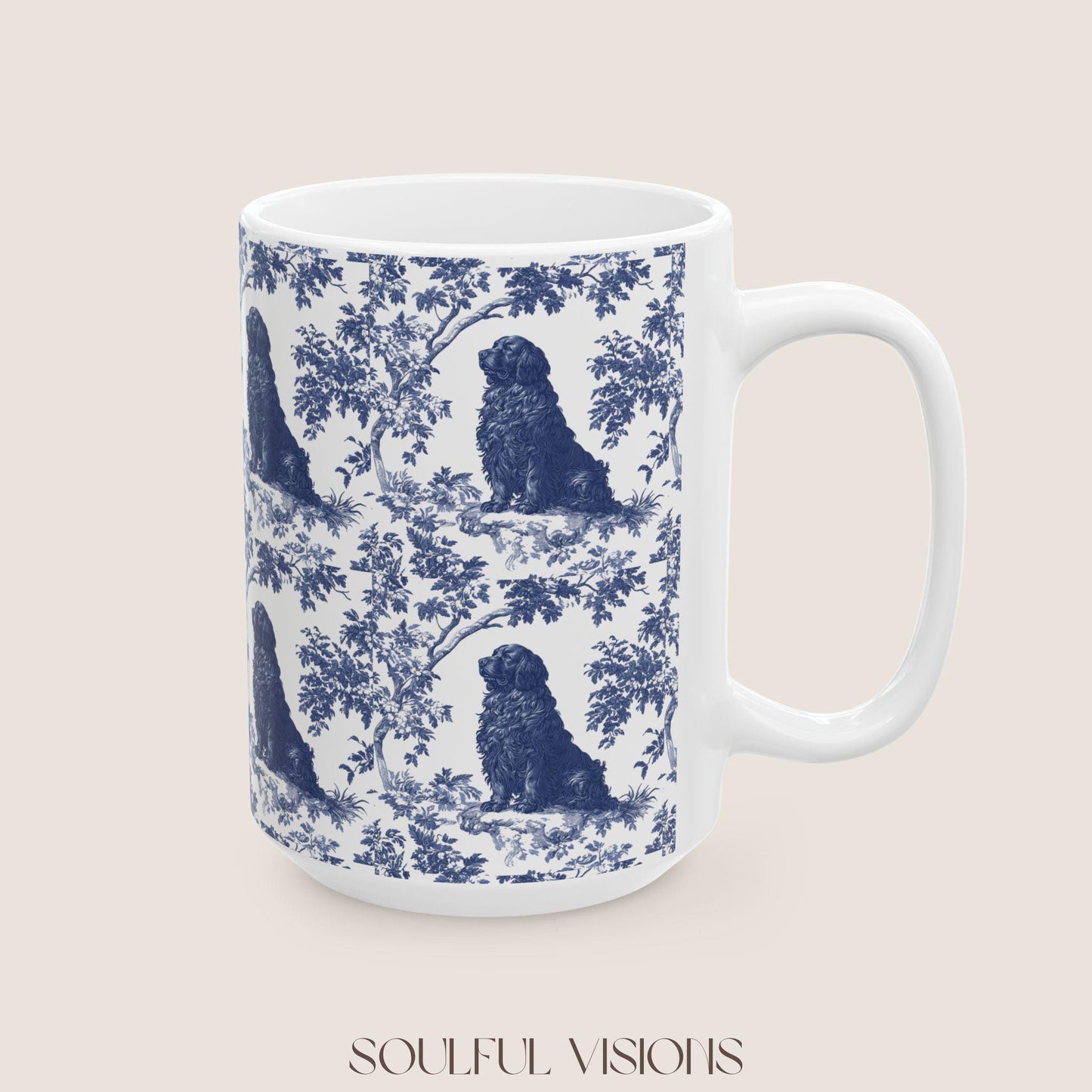 Newfoundland French Blue Toile de Jouy Mug, Dog Coffee Mugs, Newfoundland Cup, Newfoundland Mom, Newfoundland Mugs, Newfoundland Lover Gift