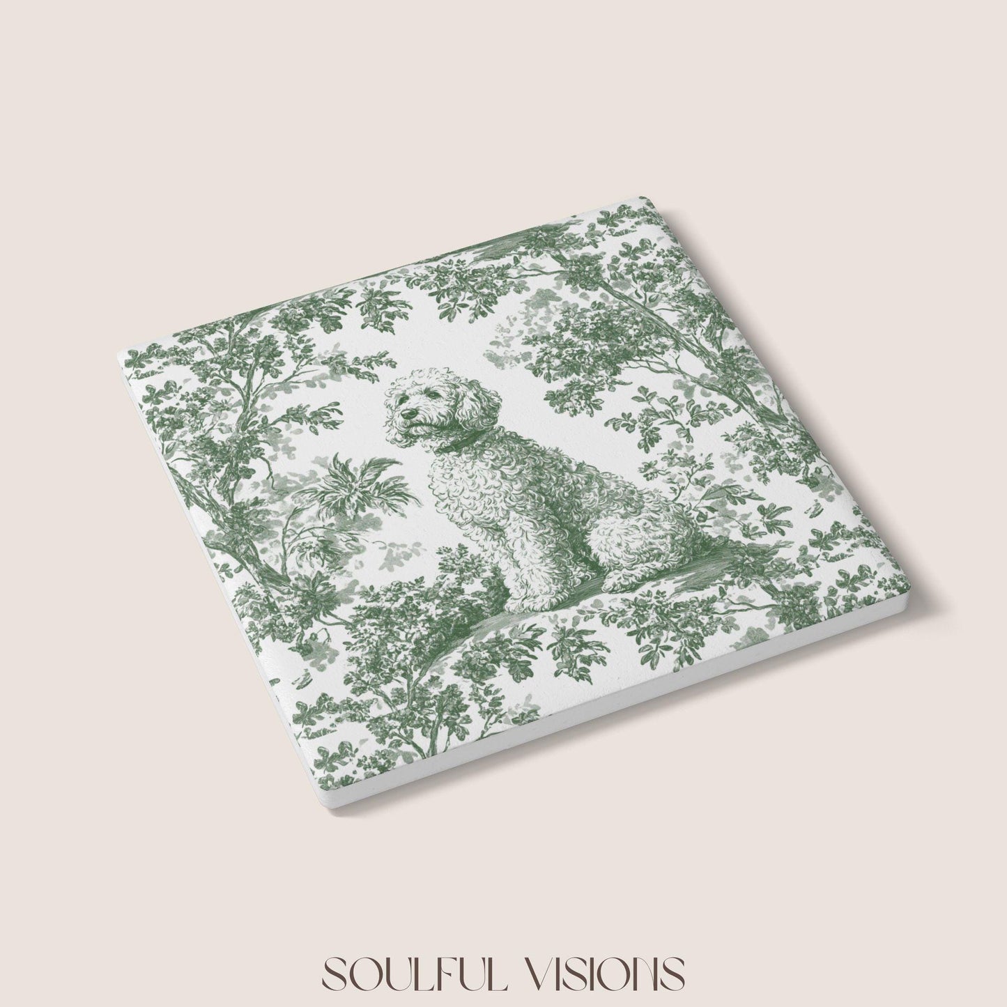 Goldendoodle Ceramic Coaster French Pastel Toile, Goldendoodle French Toile Drink Coaster, Goldendoodle Mom Gift, Dog Lover Coaster