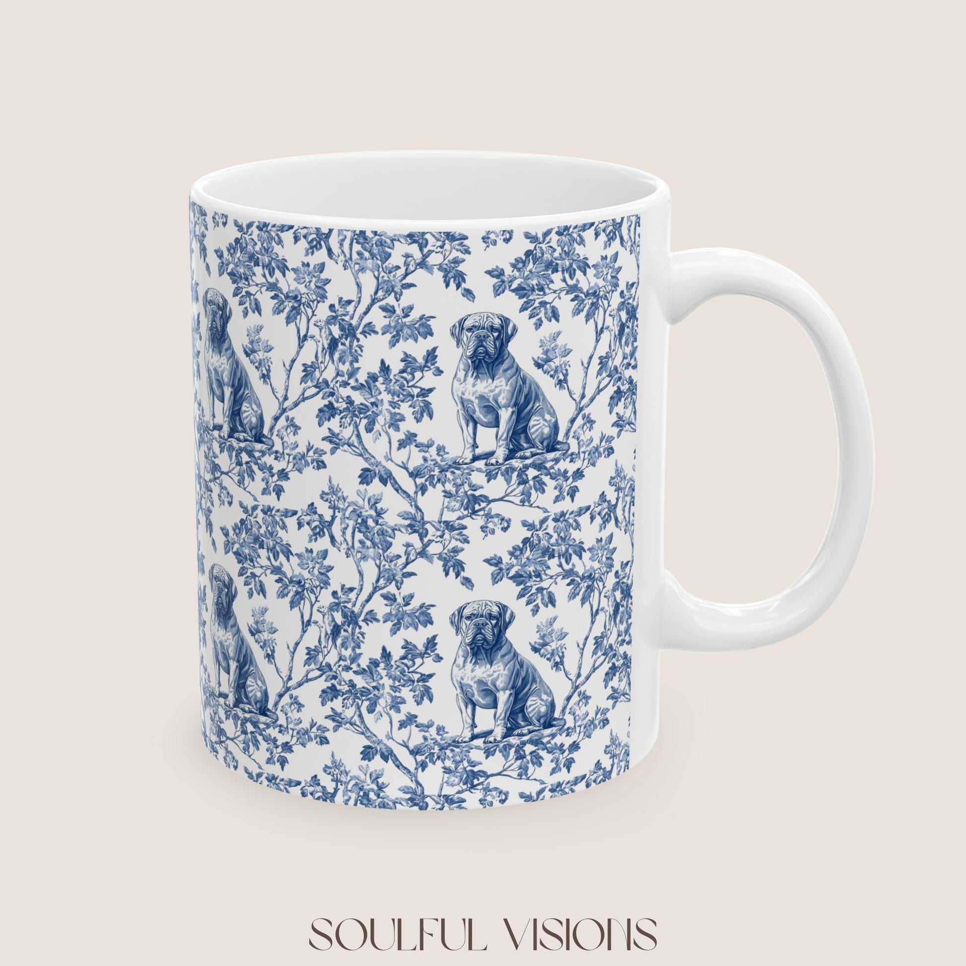 Dogue De Bordeaux French Blue Toile de Jouy Mug, Dogue De Bordeaux Mugs, Dogue De Bordeaux Gift, Dogue De Bordeaux lover, Dogue De Bordeaux