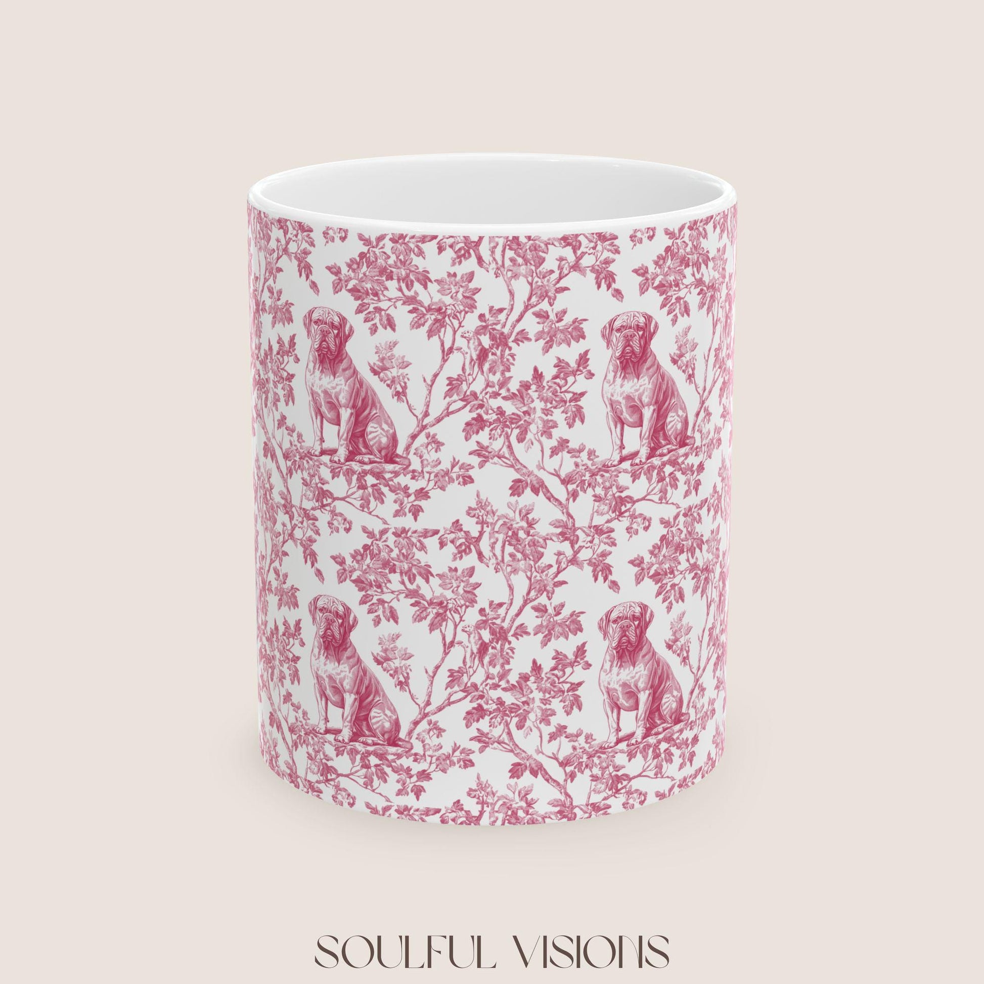 Dogue De Bordeaux French Pink Toile de Jouy Mug, Dogue De Bordeaux Mugs, Dogue De Bordeaux Gift, Dogue De Bordeaux lover, Dogue De Bordeaux