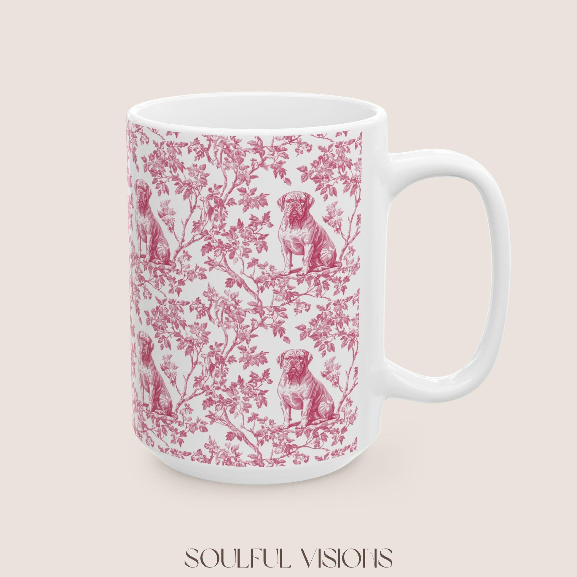 Dogue De Bordeaux French Pink Toile de Jouy Mug, Dogue De Bordeaux Mugs, Dogue De Bordeaux Gift, Dogue De Bordeaux lover, Dogue De Bordeaux