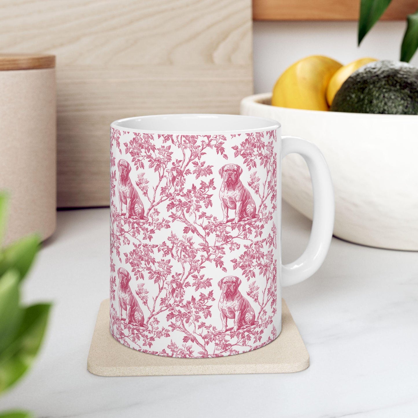 Dogue De Bordeaux French Pink Toile de Jouy Mug, Dogue De Bordeaux Mugs, Dogue De Bordeaux Gift, Dogue De Bordeaux lover, Dogue De Bordeaux