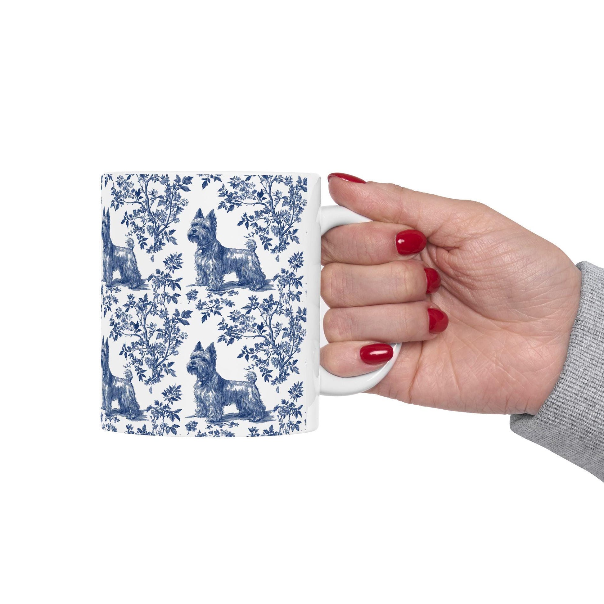 Scottish Terrier French Blue Toile de Jouy Mug, Dog Mugs, Scottie Terrier Coffee Mug, Scottie Mom Gifts, Scottish Terrier Lover Gift