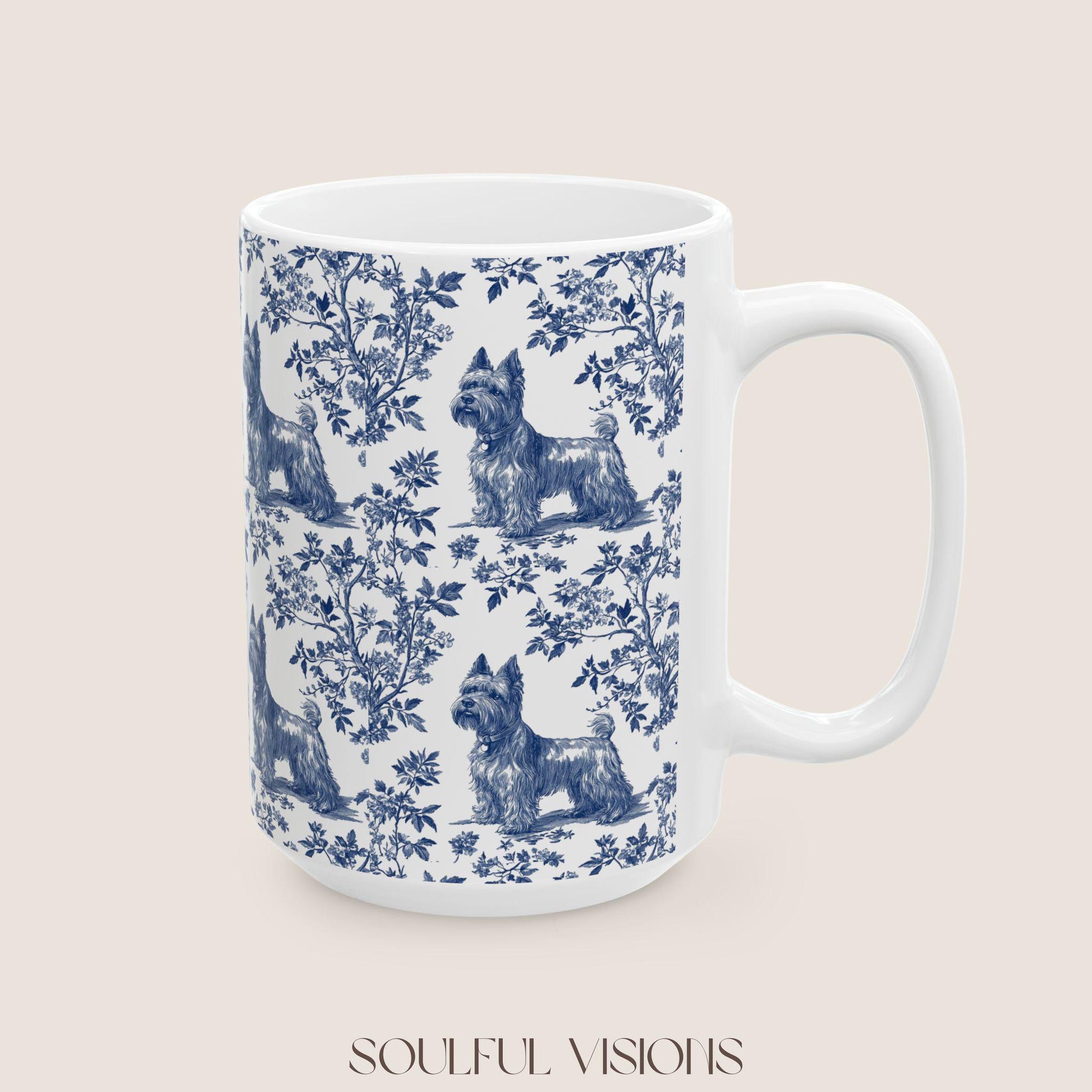 Scottish Terrier French Blue Toile de Jouy Mug, Dog Mugs, Scottie Terrier Coffee Mug, Scottie Mom Gifts, Scottish Terrier Lover Gift