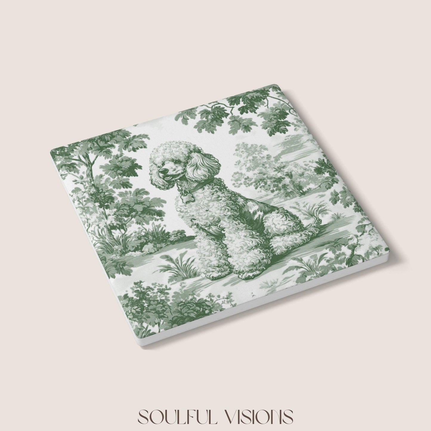 Poodle Ceramic Coaster French Pastel Toile, Poodle French Toile Drink Coaster, Poodle Mom Gift, Dog Lover Coaster