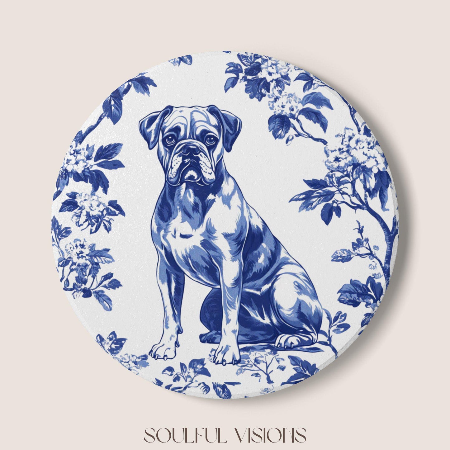Boxer dog Ceramic Coaster French Blue Toile, Boxer French Toile Drink Coaster, Boxer Mom Gift, Dog Lover Coaster, Boxer Coaster, Boxer Gifts